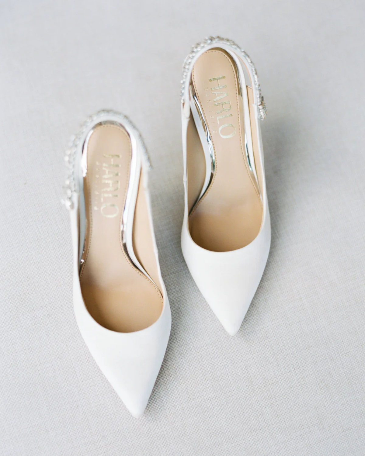 Bonnie - White Crystal Embellished Sling Back Evening Pump