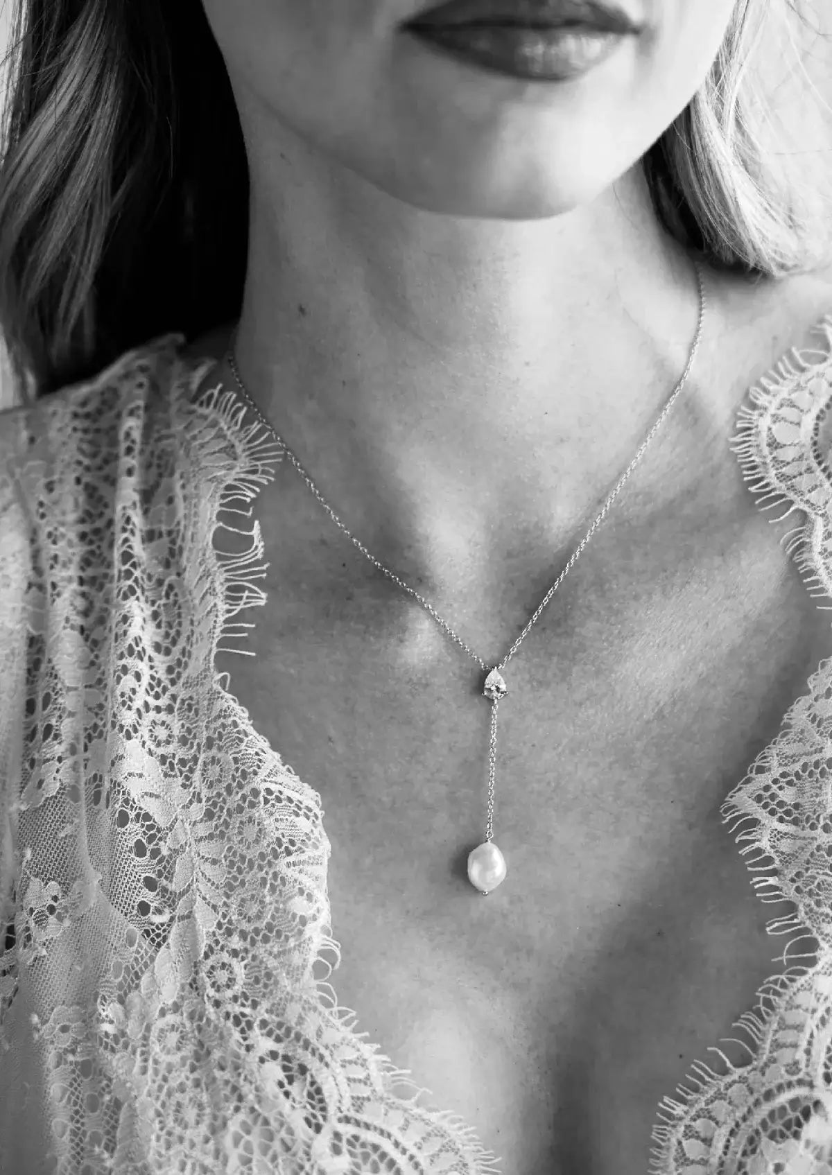 Buy Lola Knight - Andi Crystal Pearl Necklace - Silver online | The White Collection Australia