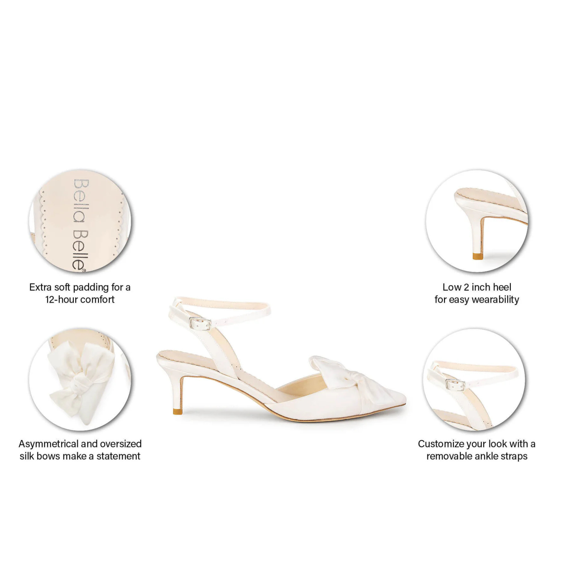 Buy Raven - Slingback Kitten Heels with Bow and Removable Ankle Strap - Ivory online | The White Collection Australia