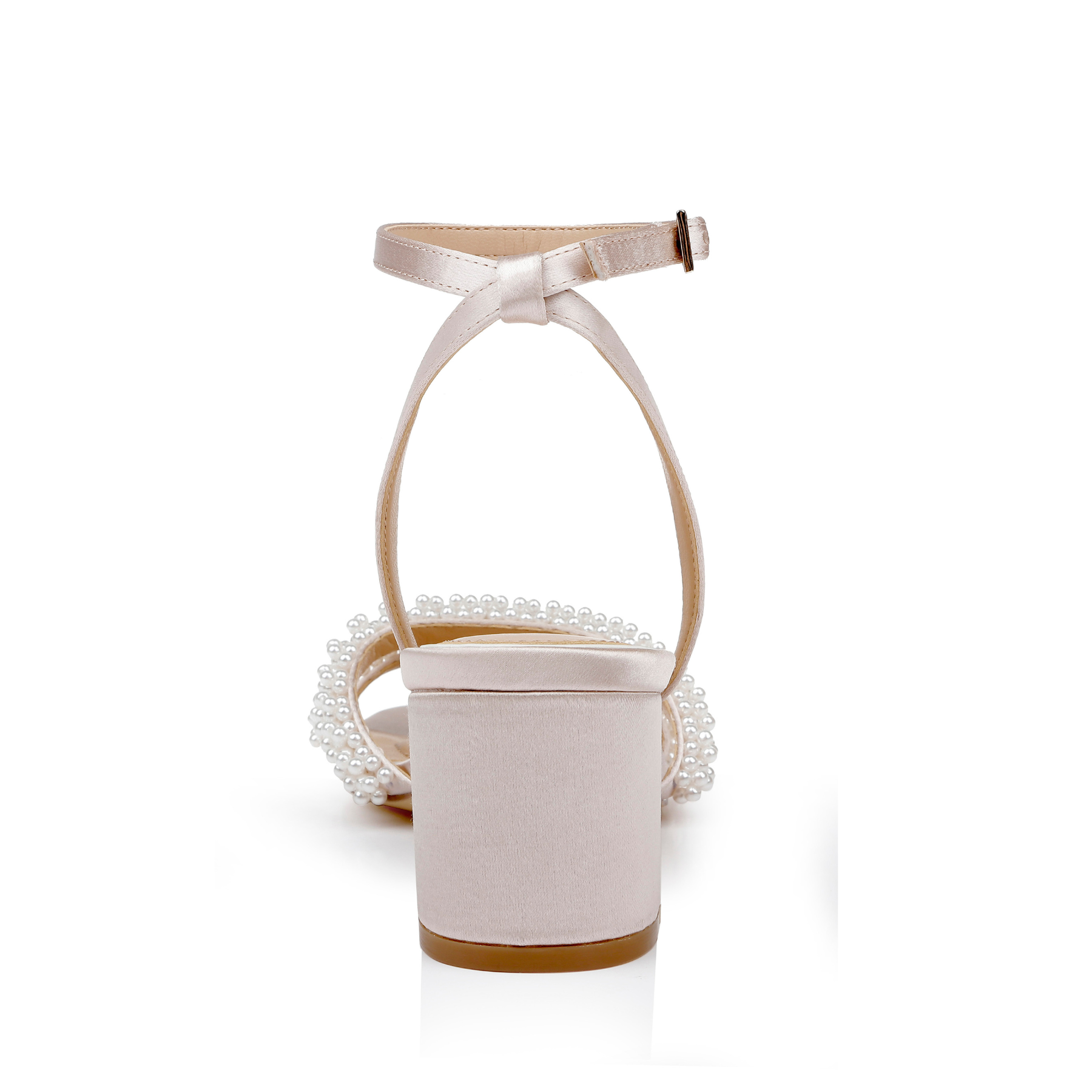 Ninnette - Open Toe Strappy Pearl Low Block Heel - Champagne Nude