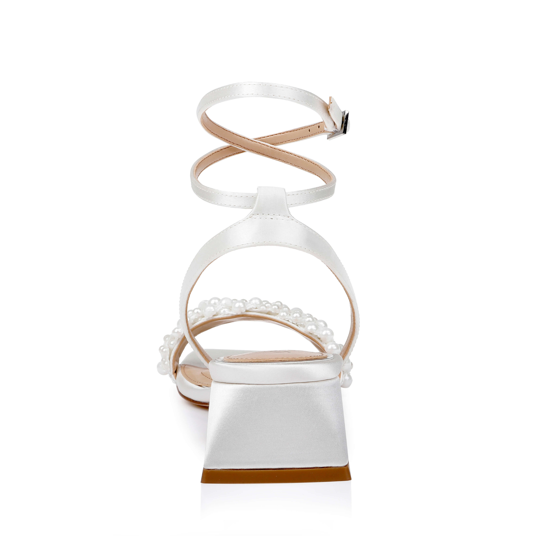 Payton - Strappy Pearl Low Block Heel - Ivory