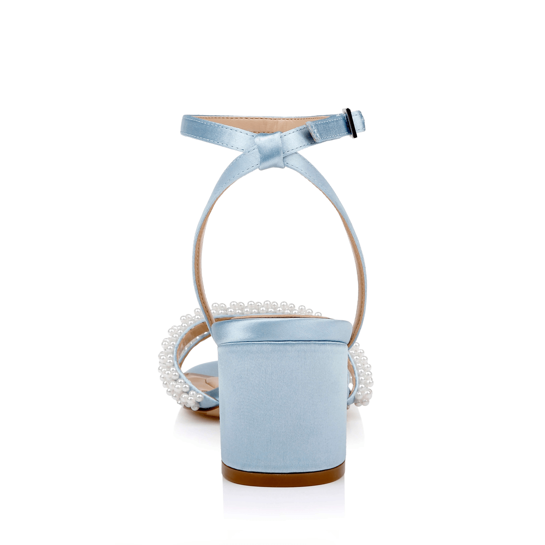 Buy Ninnette - Open Toe Strappy Pearl Low Block Heel - Sky Blue online | The White Collection Australia