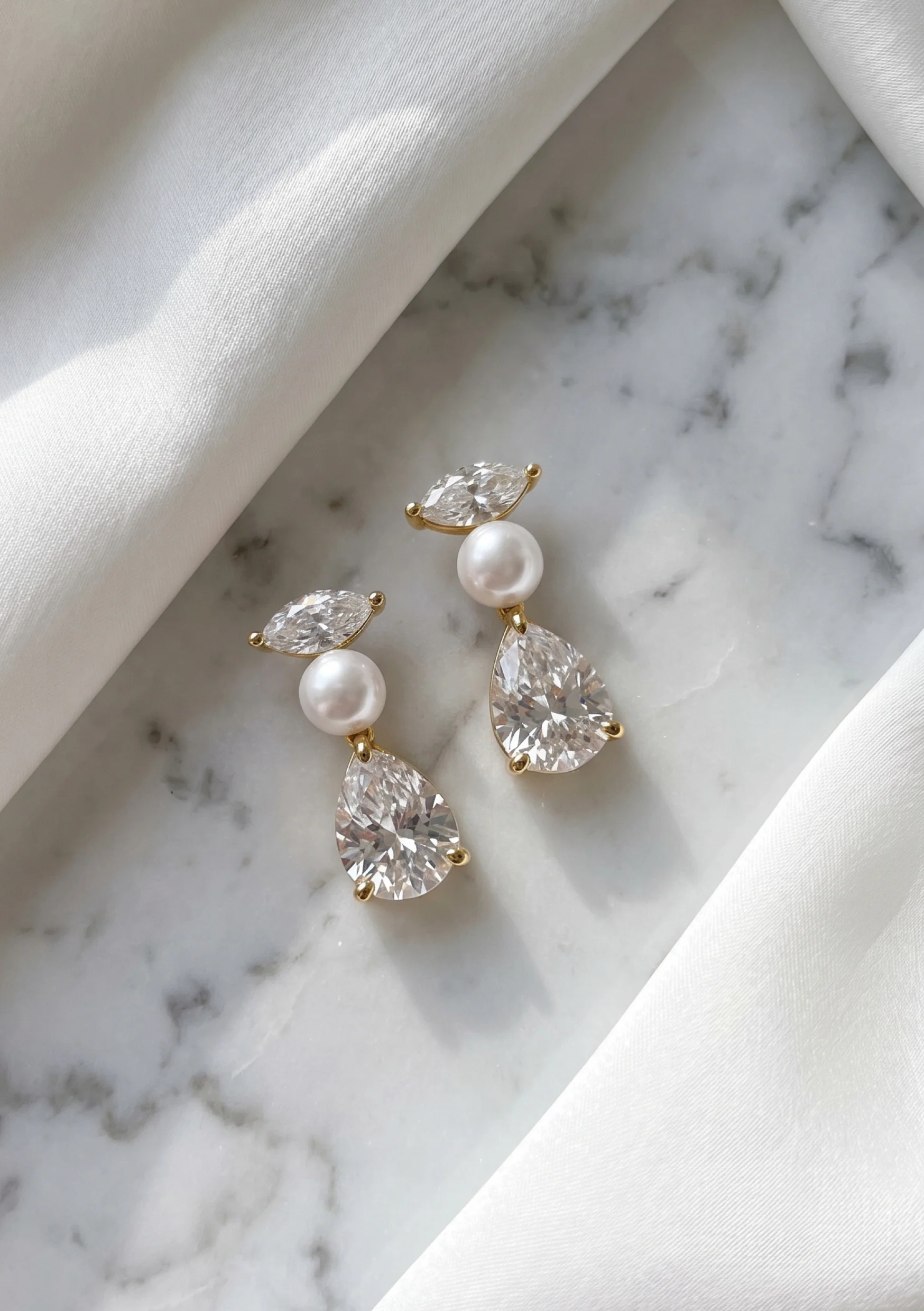 Lola Knight - Estella - Crystal and Pearl Drop Bridal Earrings - Gold