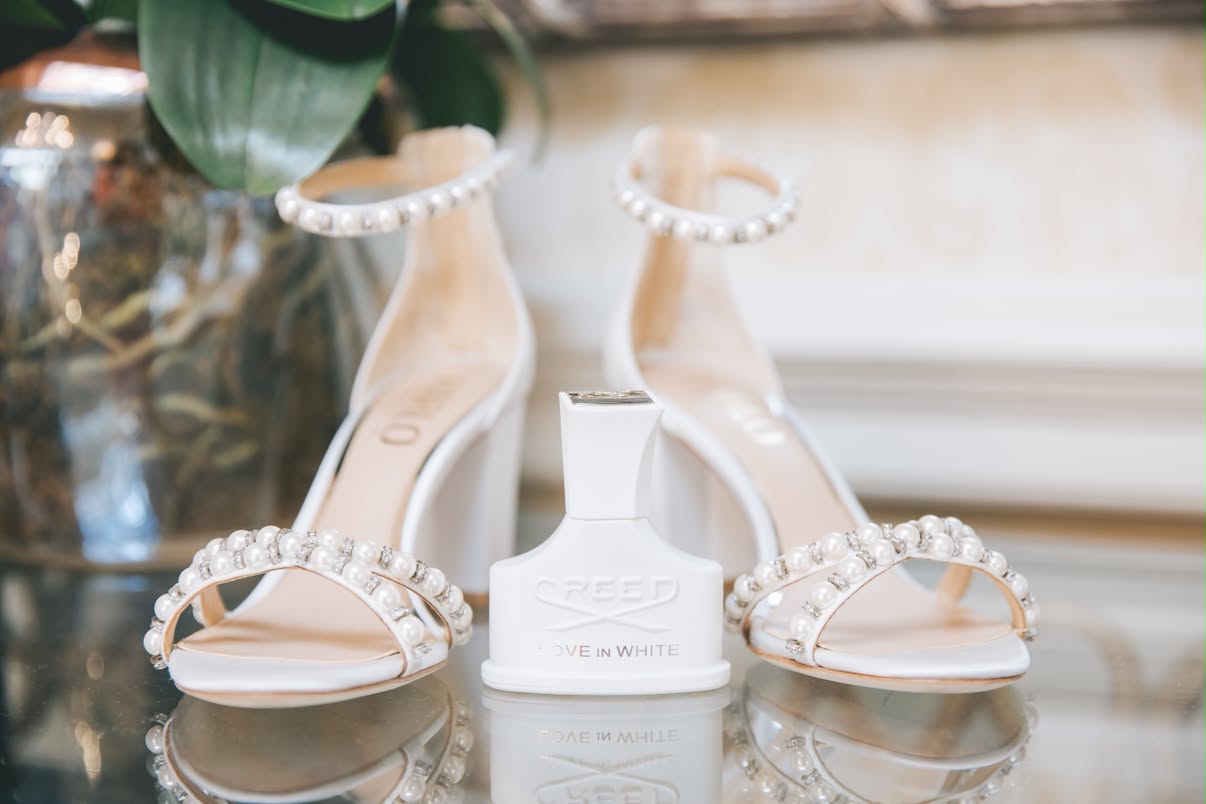 Evie - White Pearl Mid Bridal Block Heel