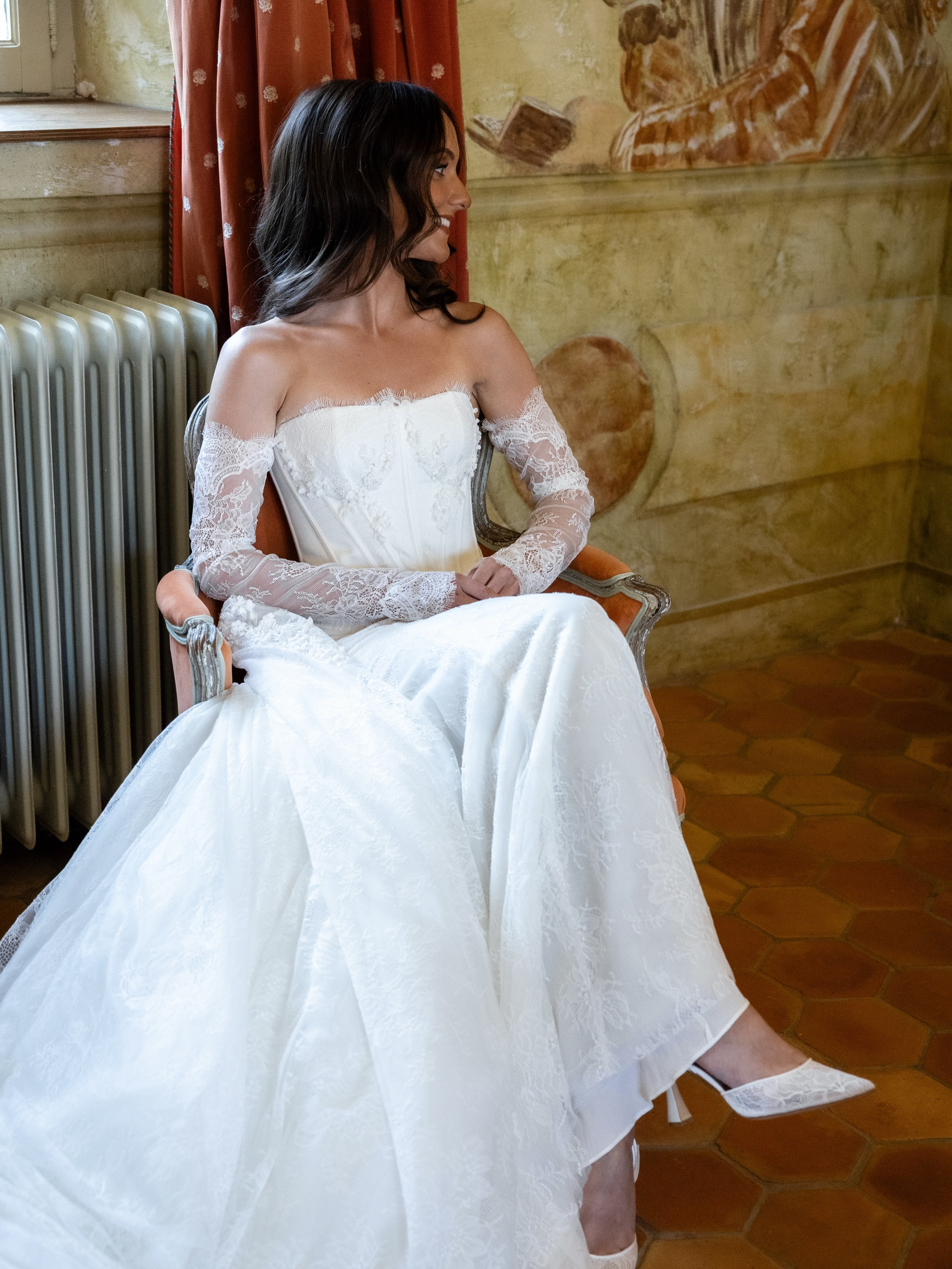 Gigi Lace - Bridal Slingback Fluted Heels - Soft White