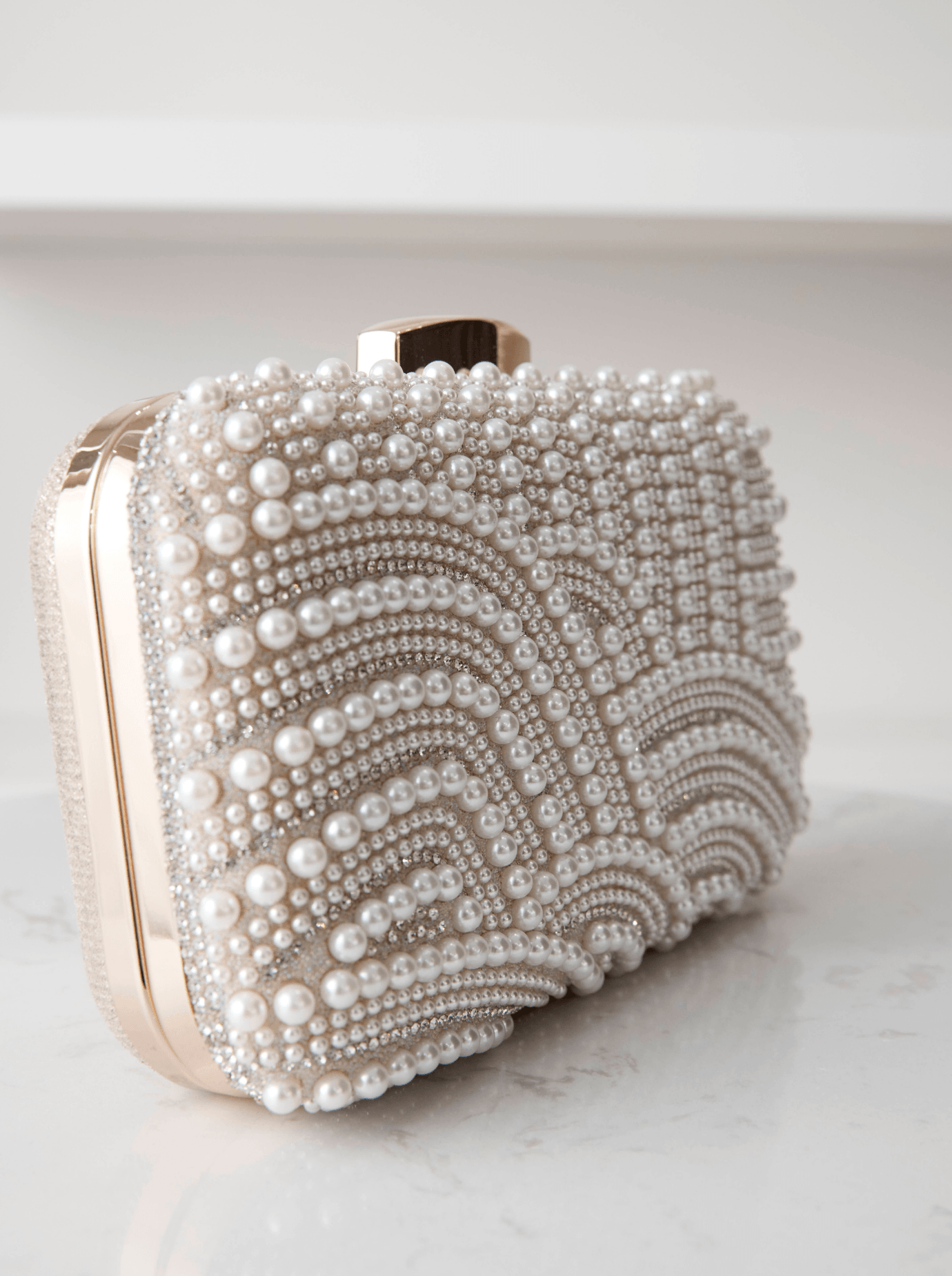 Buy Sirena - Wave Pearl Box Clutch - Gold online | The White Collection Australia