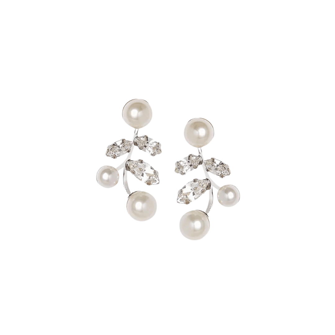 Buy Elizabeth Bower - Evie Pearl and Crystal Stud Earrings - Rhodium Silver online | The White Collection Australia