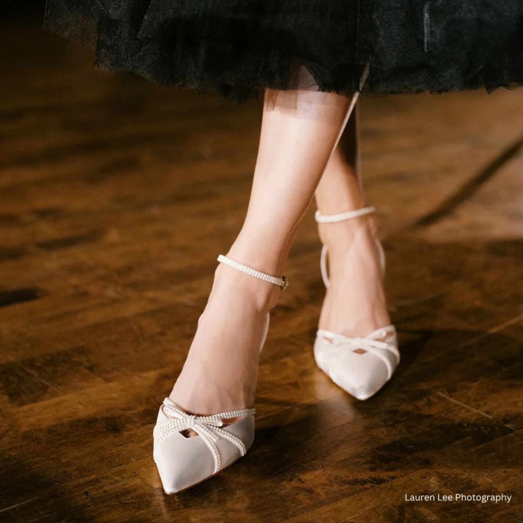 Buy Alexia - Closed Toe Pearl Bow Block Heels with Pearl Straps - Ivory online | The White Collection Australia