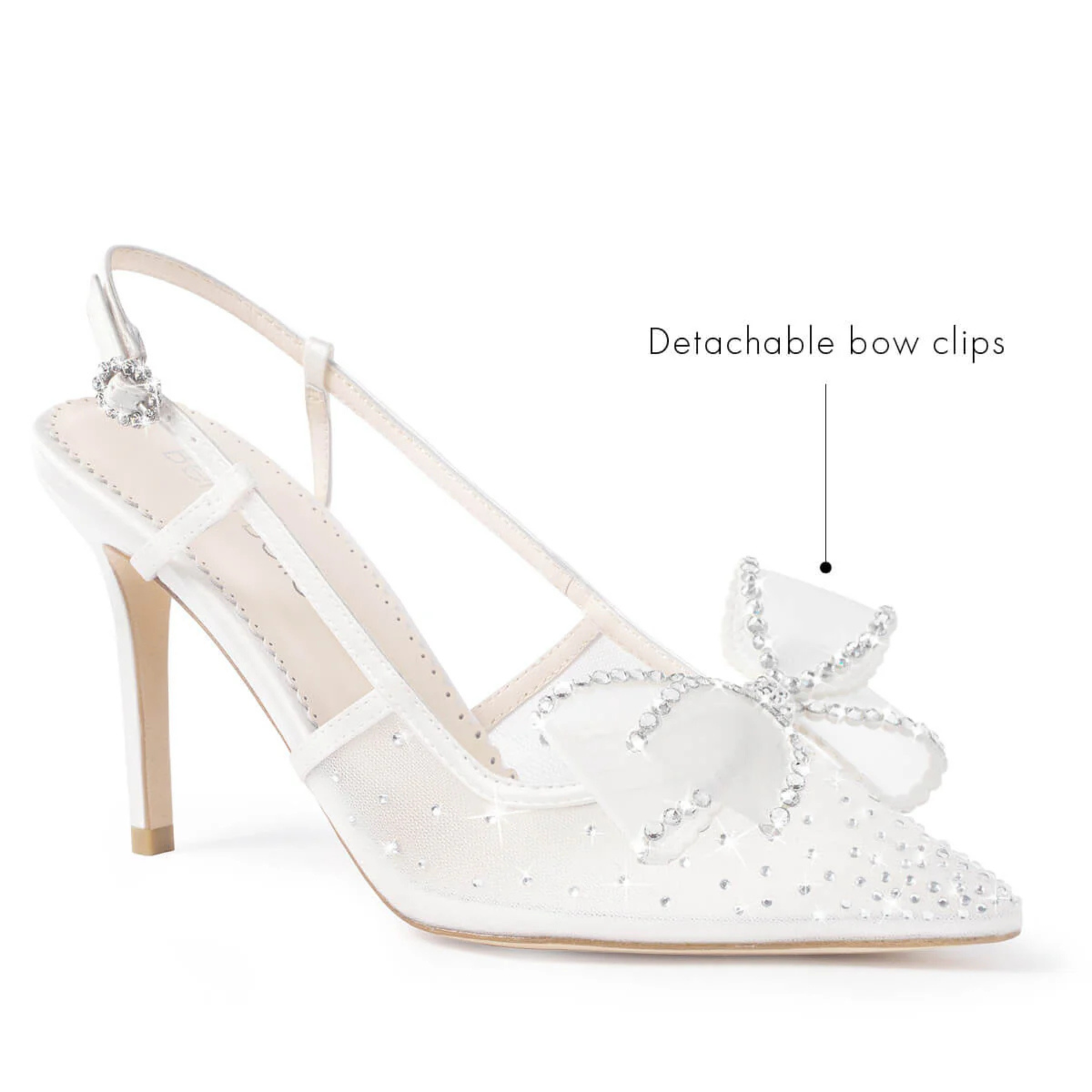 Buy Chriselle - Crystal Bow Mesh Slingback Heels with Removable Bow - Ivory online | The White Collection Australia
