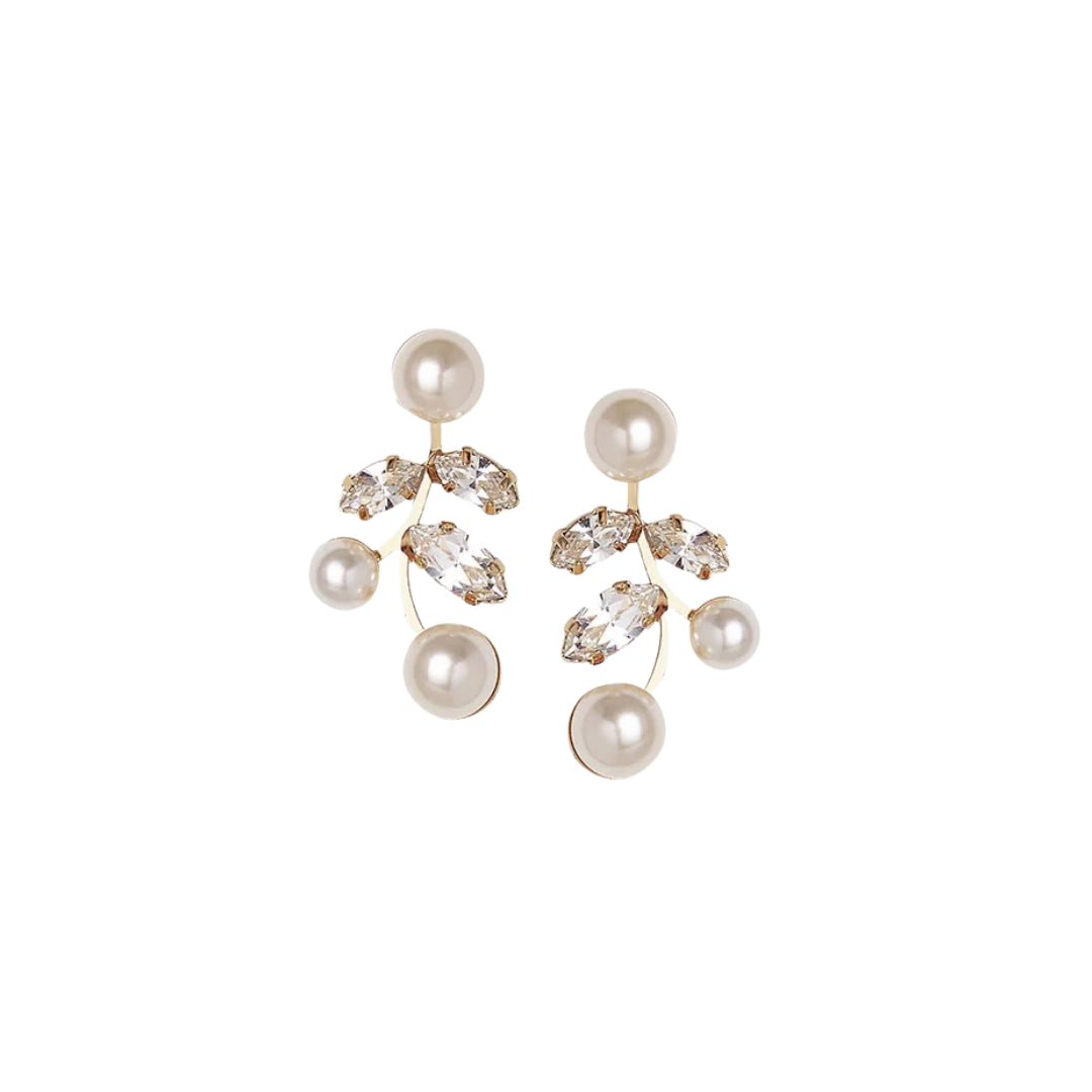 Elizabeth Bower - Evie Pearl and Crystal Stud Earrings - Gold