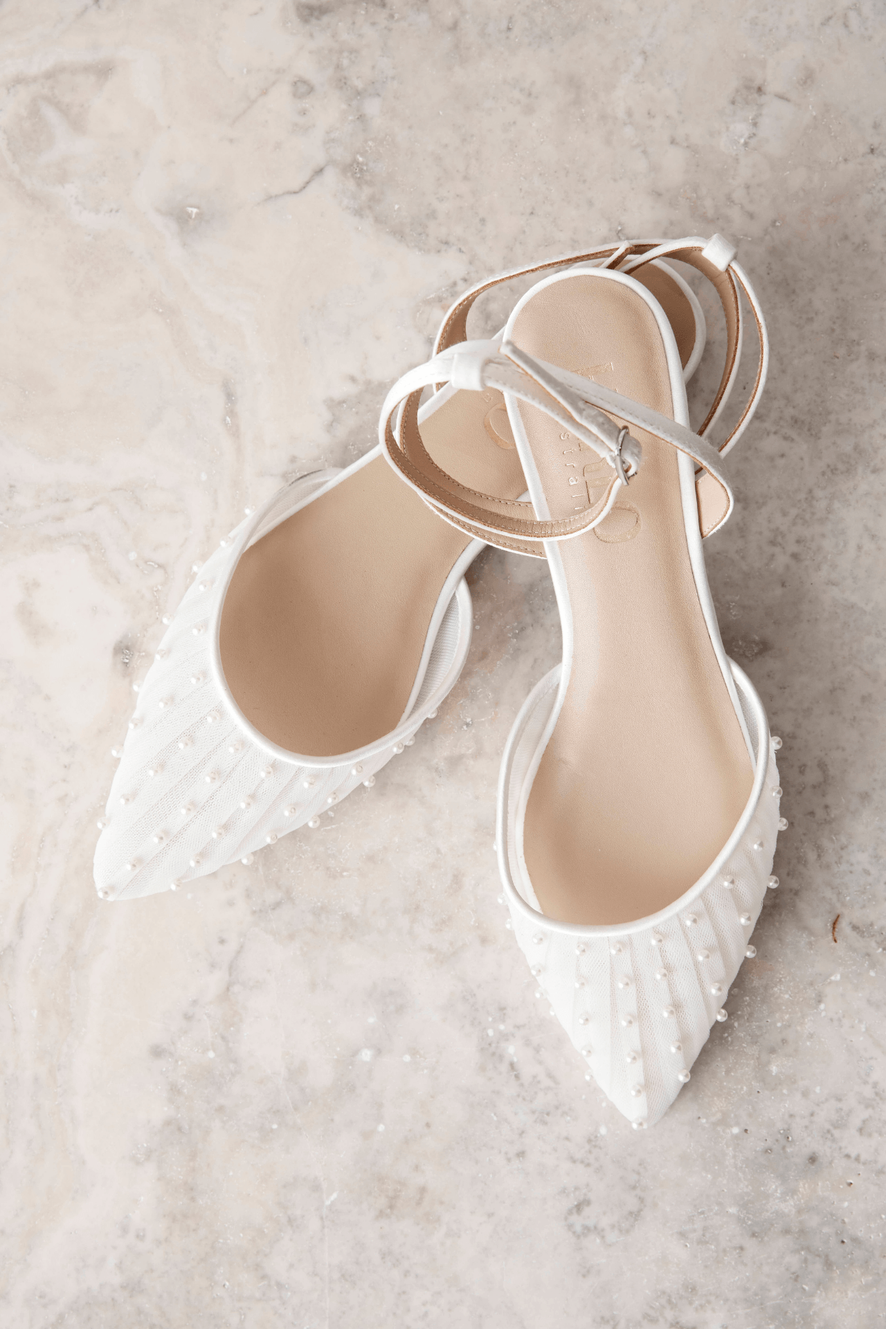 Buy Chanel Pearl - White Tulle Flats with Handsewn Pearls online | The White Collection Australia