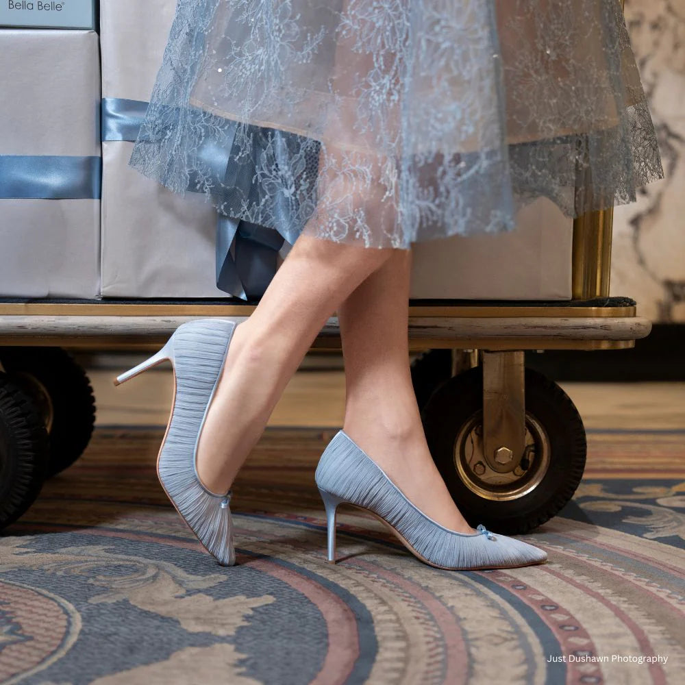 Amelie - Pleated Silk Crepe Something Blue Wedding Shoes - Blue
