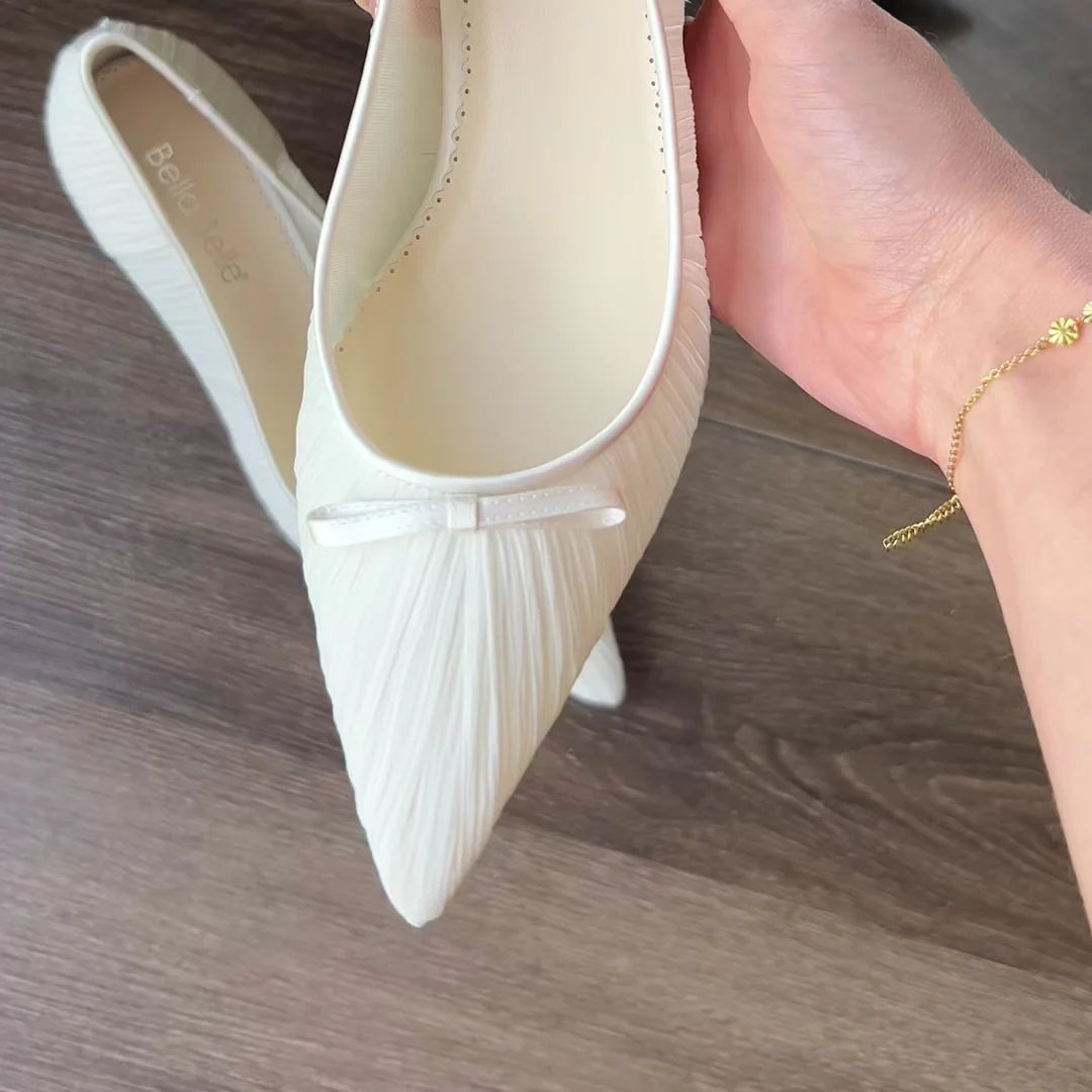 Amelie - Pleated Silk Crepe Something Blue Wedding Shoes - Ivory