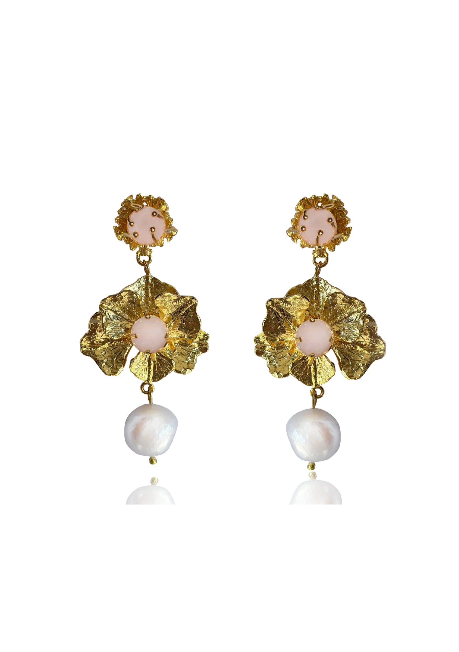 Buy Lola Knight - Aria - Rose Quartz Pearl Drop Earrings - 18K Gold online | The White Collection Australia