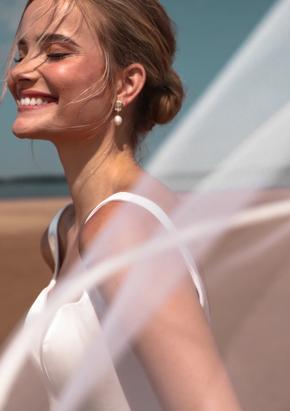 Buy Lola Knight - Adella - Crystal And Pearl Drop Bridal Earrings - Gold online | The White Collection Australia