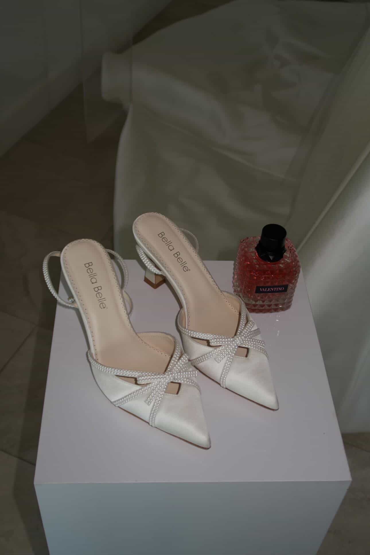 Alix - Cone Heel Pump Pearl Bow Wedding Shoes - Ivory