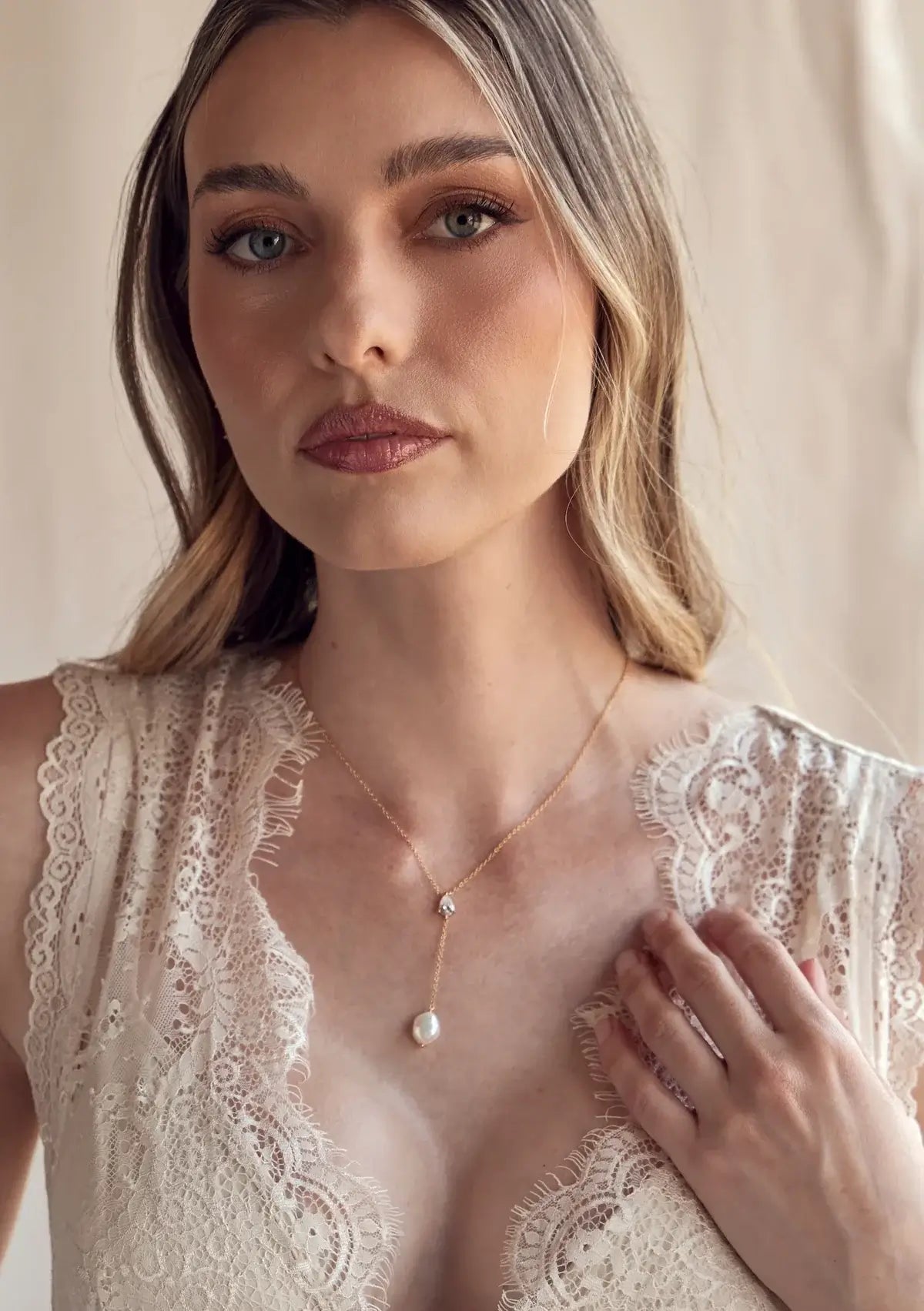 Buy Lola Knight - Andi Crystal Pearl Necklace - 18K Gold online | The White Collection Australia
