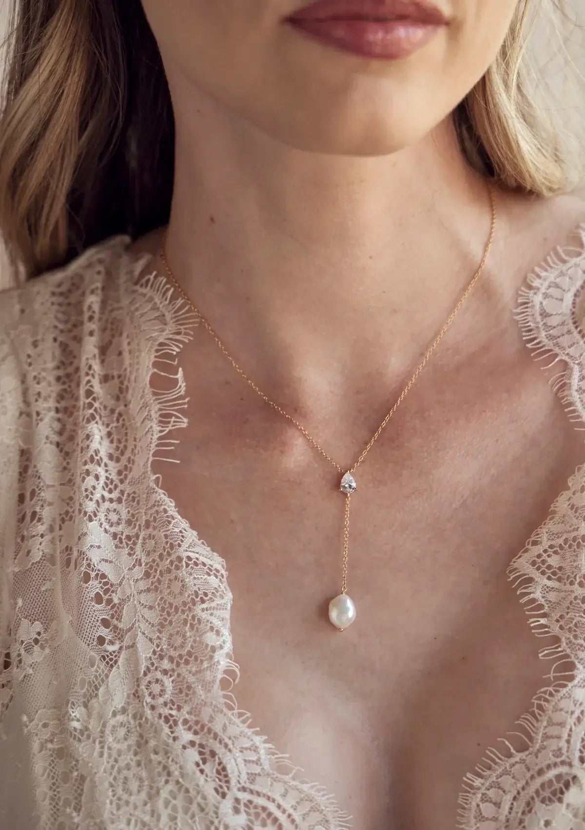 Buy Lola Knight - Andi Crystal Pearl Necklace - 18K Gold online | The White Collection Australia