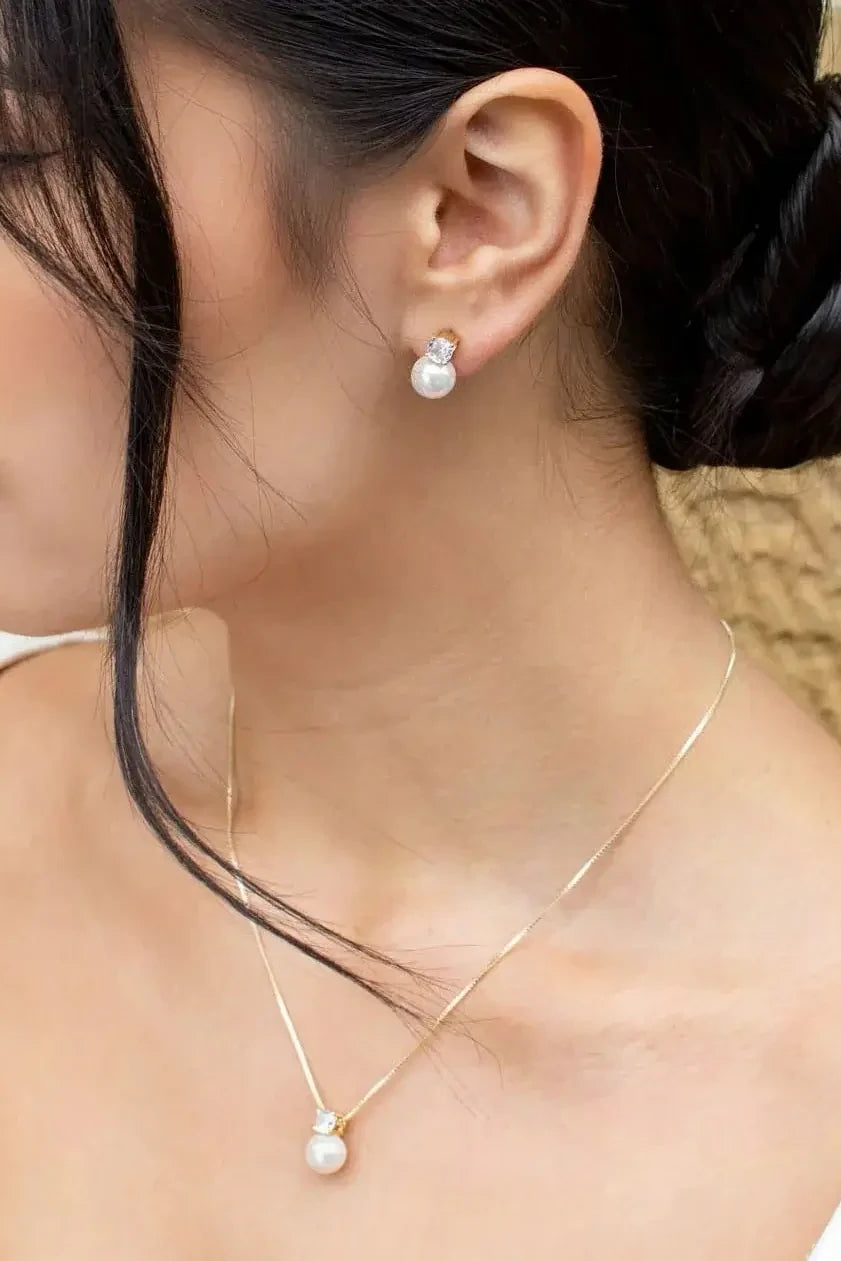 Buy Anna - Delicate Crystal and Pearl Drop Bridal Necklace - Gold online | The White Collection Australia
