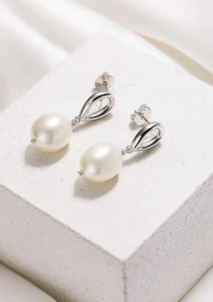Lola Knight - Athena - Pearl Drop Bridal Earrings - Silver