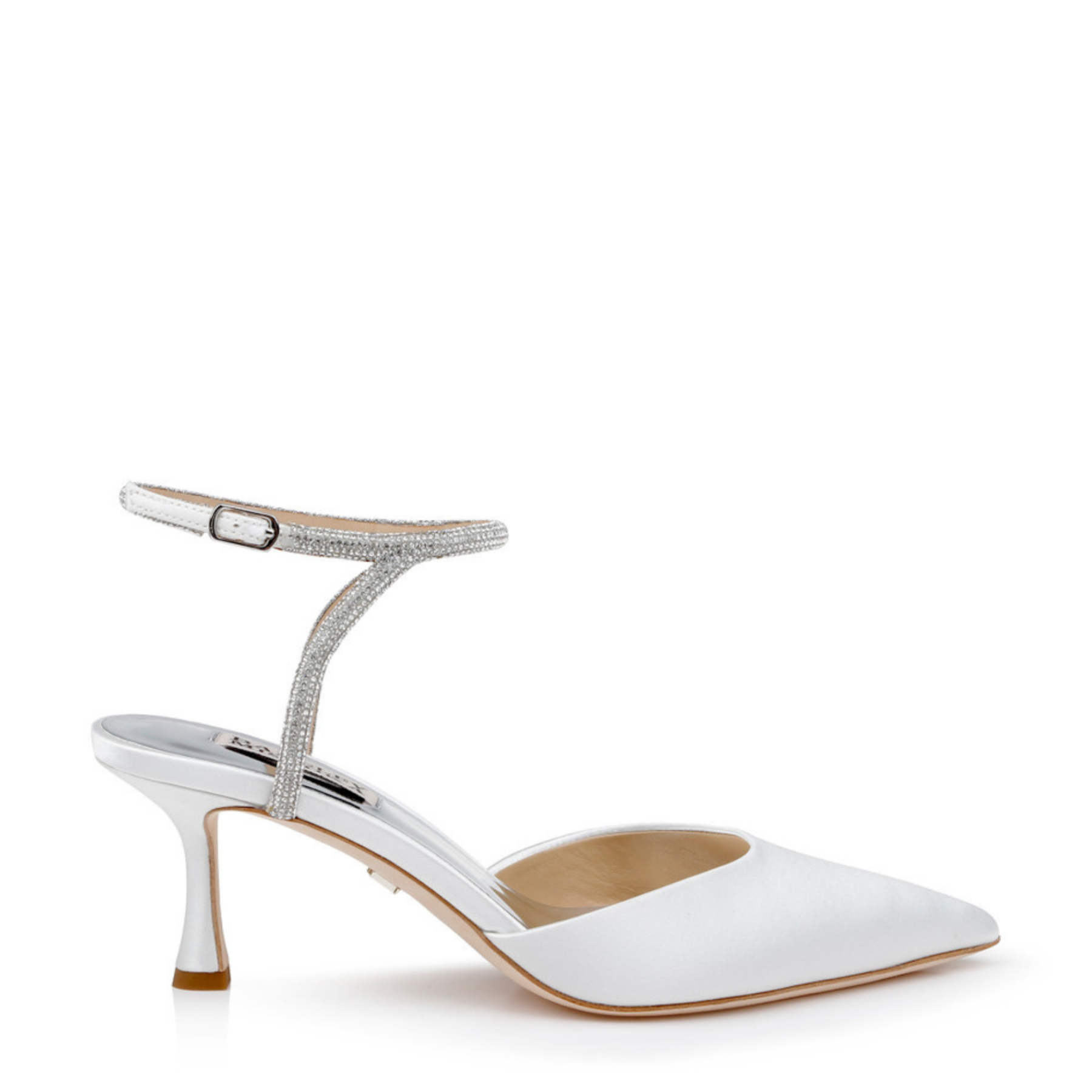 Autumn - Crystal Ankle Strap Kitten Heel Pumps - White