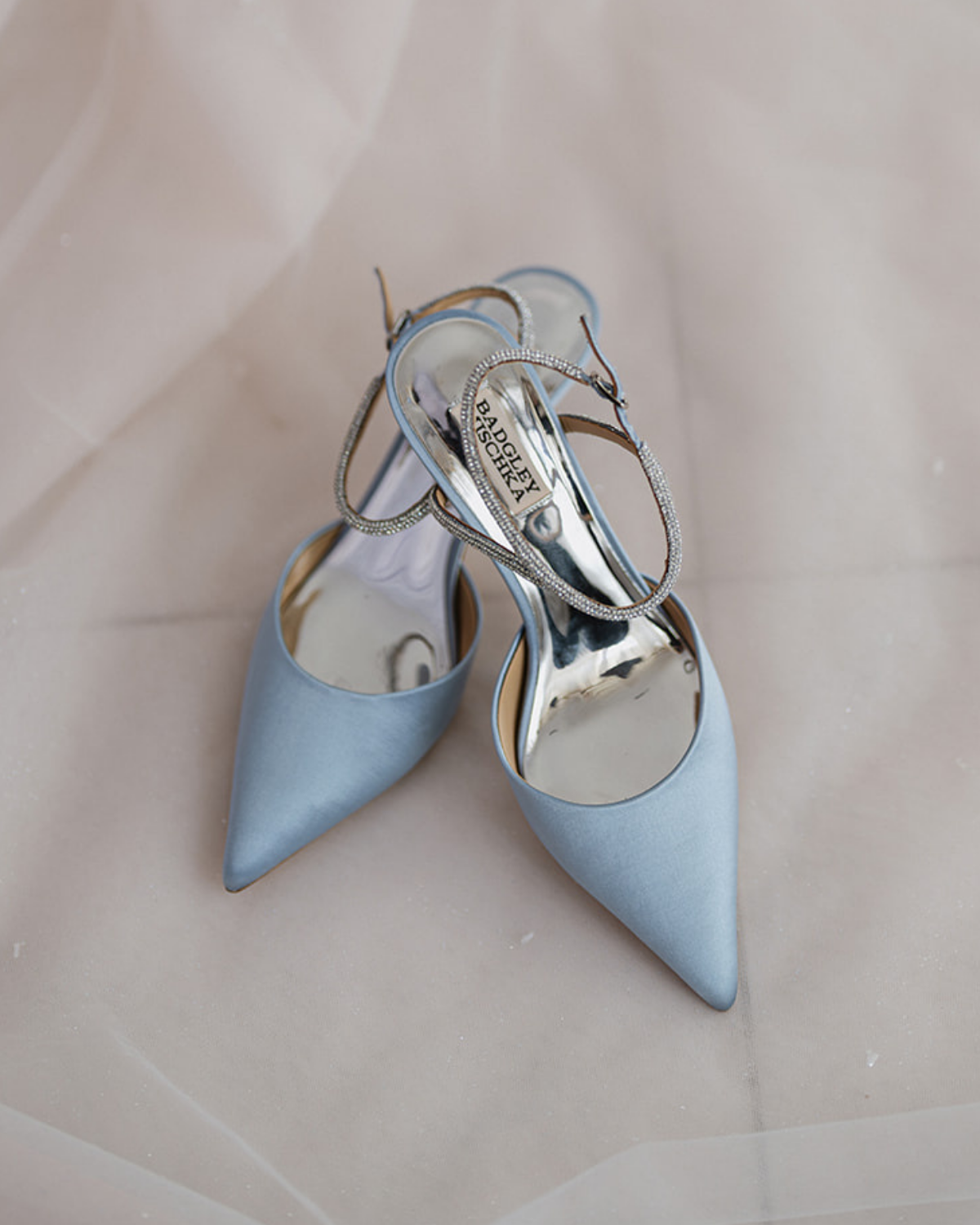 Autumn - Crystal Ankle Strap Kitten Heel Pumps - Azure Blue