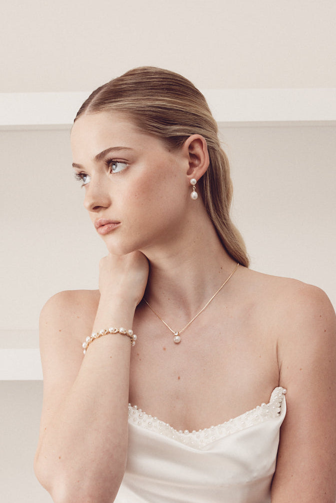 Buy Avery - Freshwater Pearl Drop Bridal Earrings online | The White Collection Australia