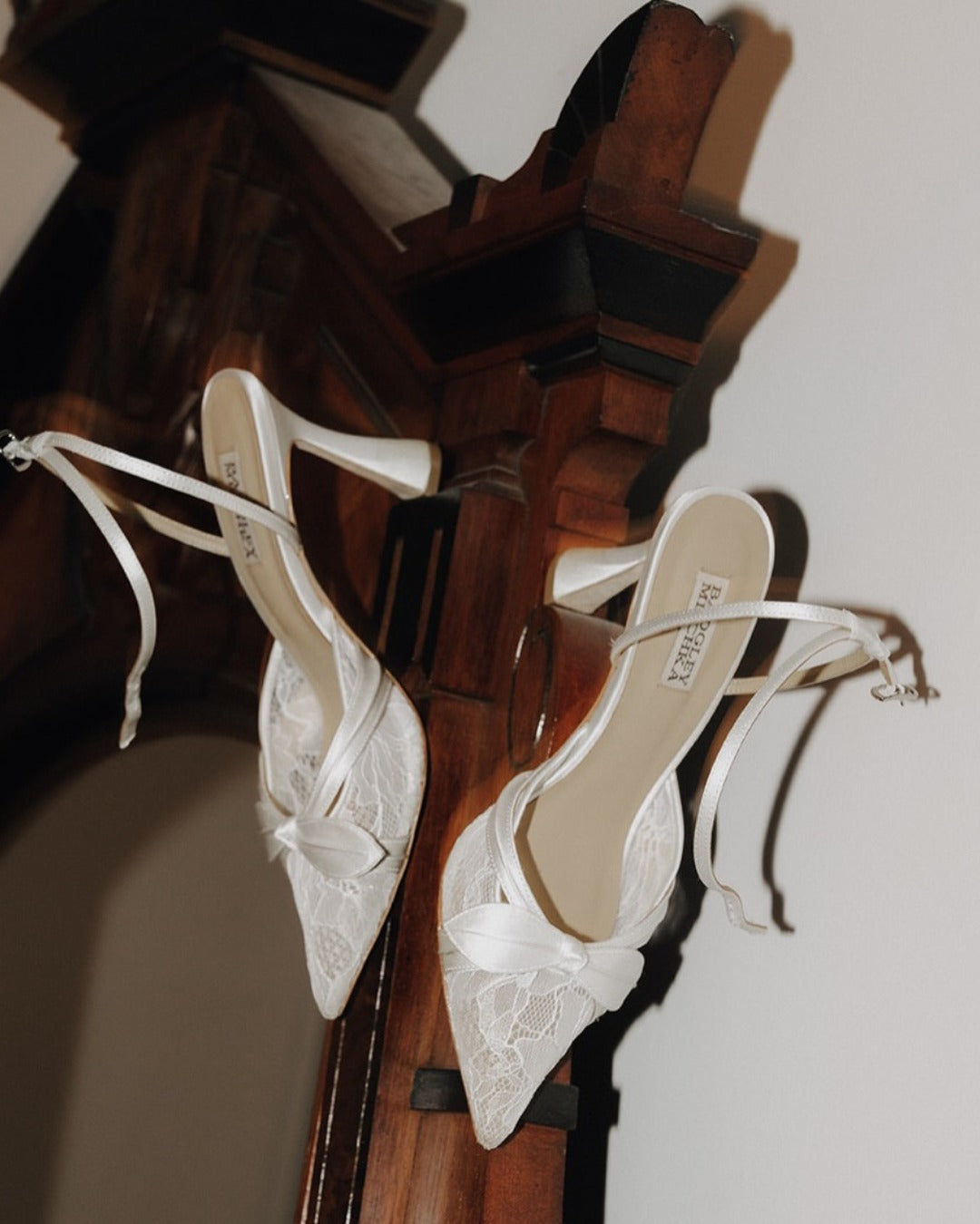 Josie - Pointed Toe Lace Ankle Strap Pumps - Soft White
