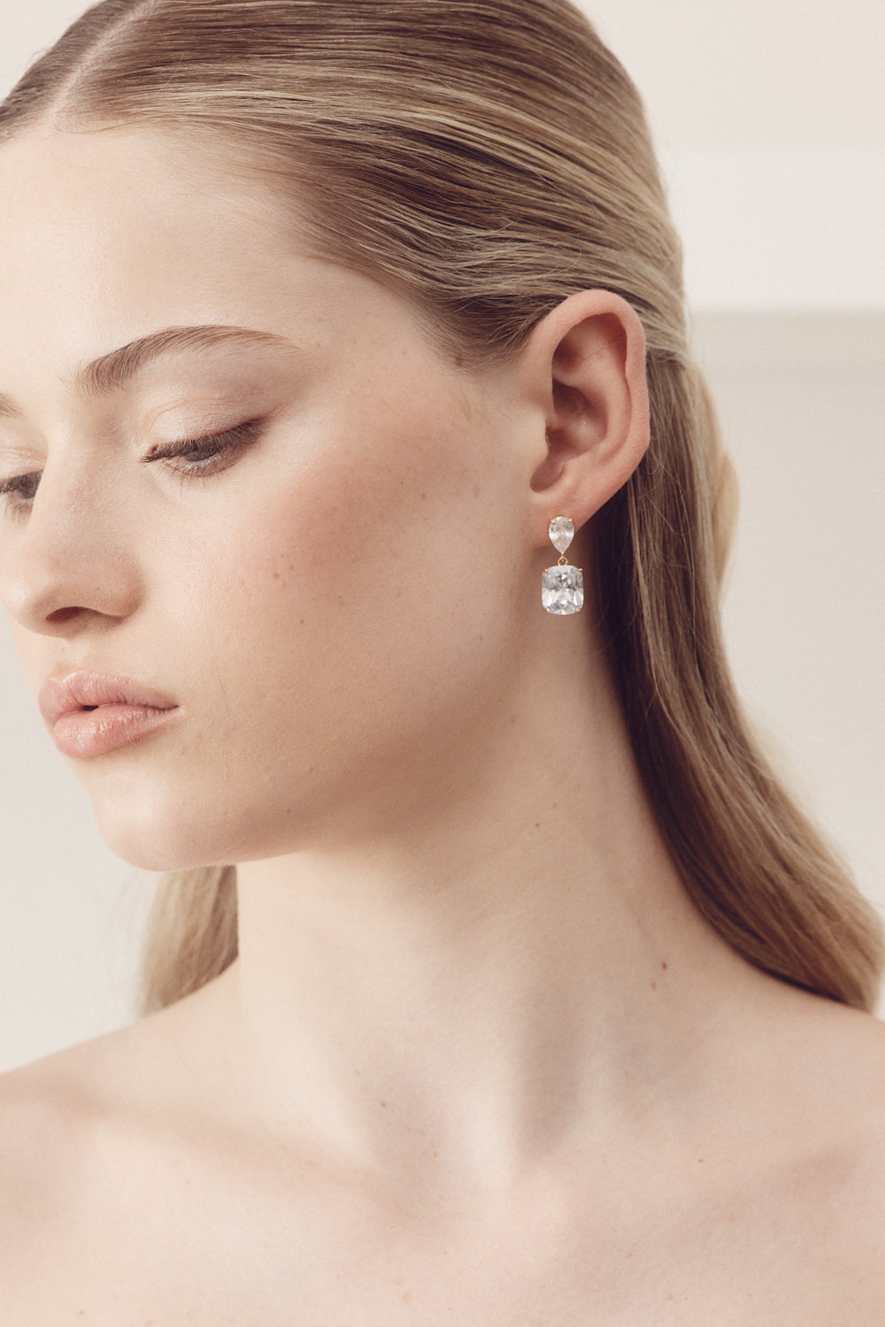 Buy Belle - Classic Pear & Cushion Cut Crystal Drop Bridal Earrings online | The White Collection Australia