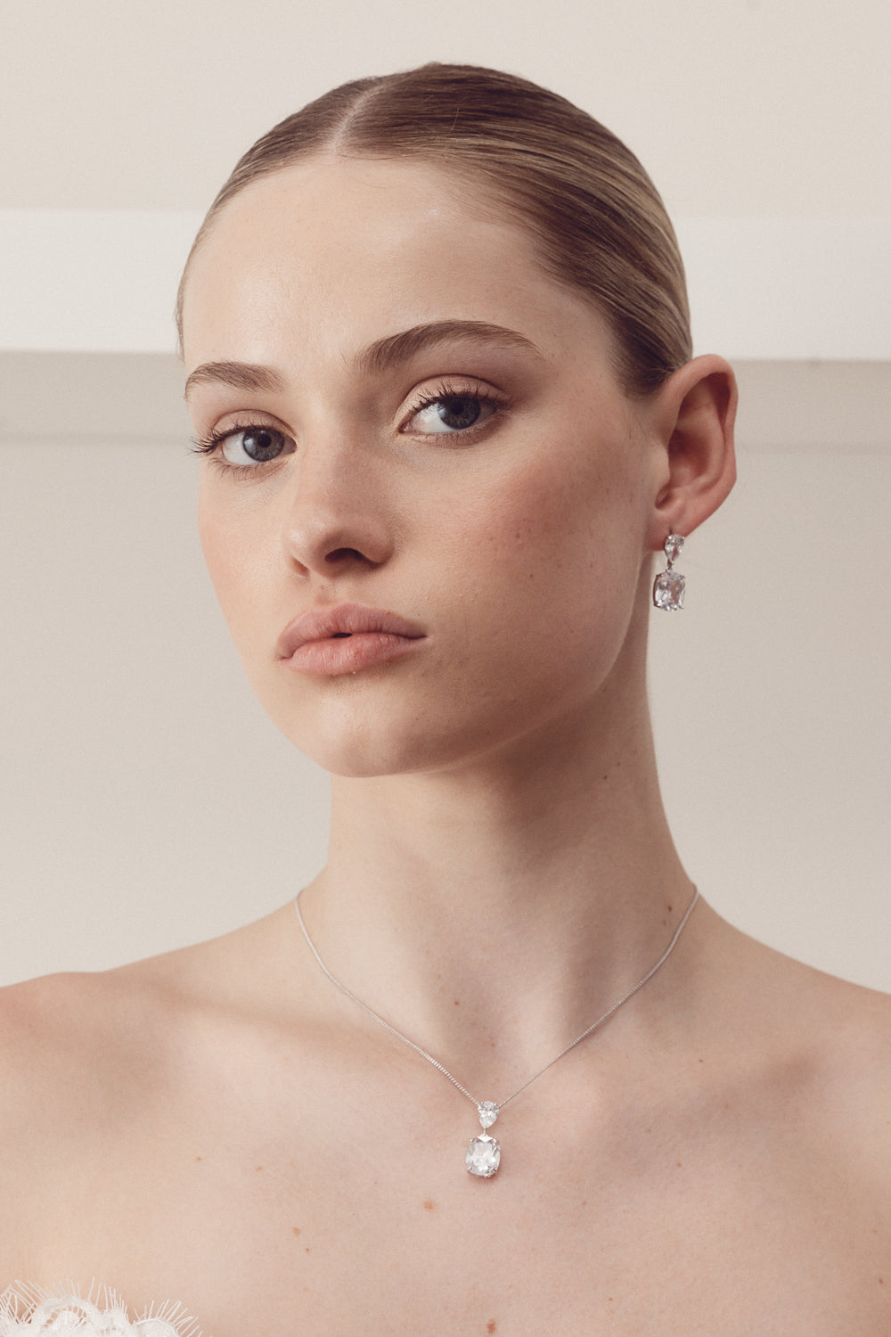 Buy Belle - Classic Pear & Cushion Cut Crystal Drop Bridal Earrings online | The White Collection Australia