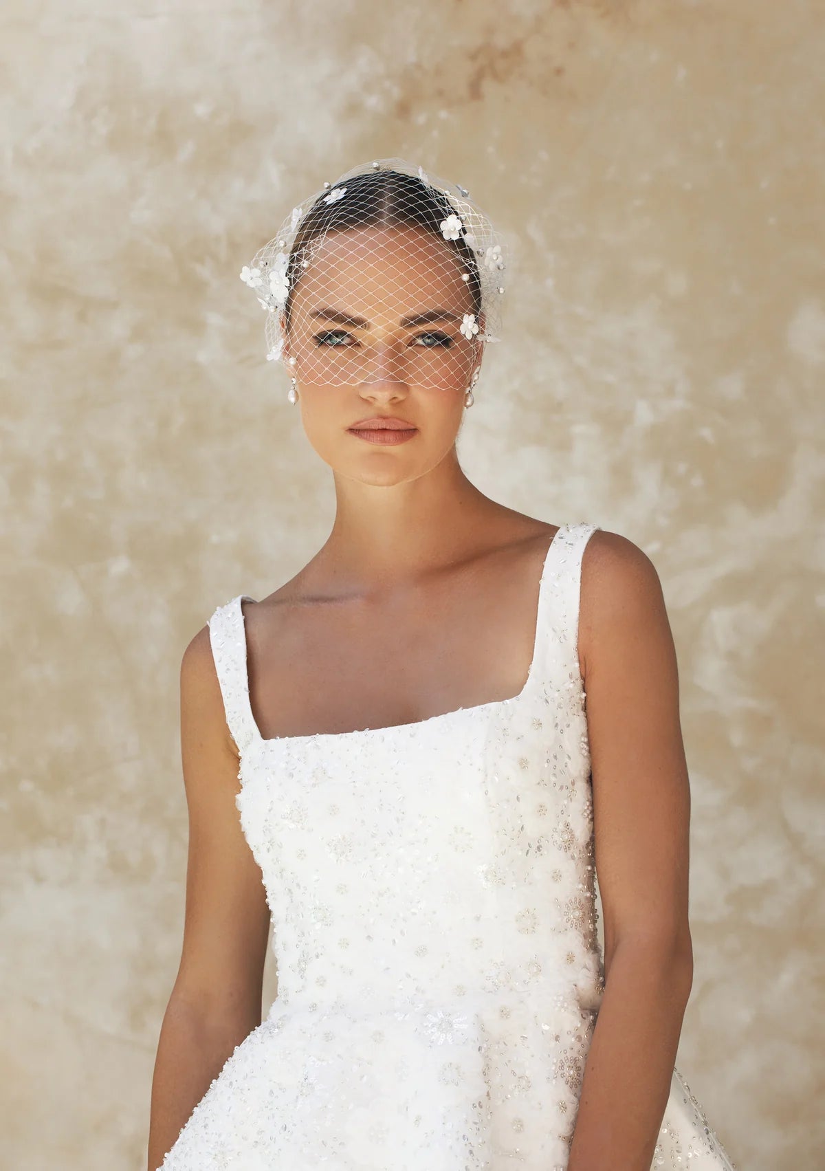 Lola Knight - Blossom - Ivory Flower Pearl Birdcage Veil