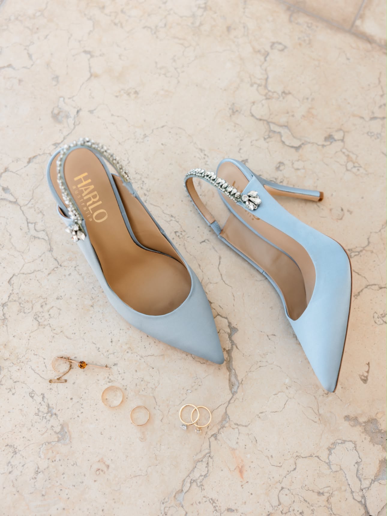 Bonnie Azure - Blue Crystal Embellished Sling Back Bridal Pump