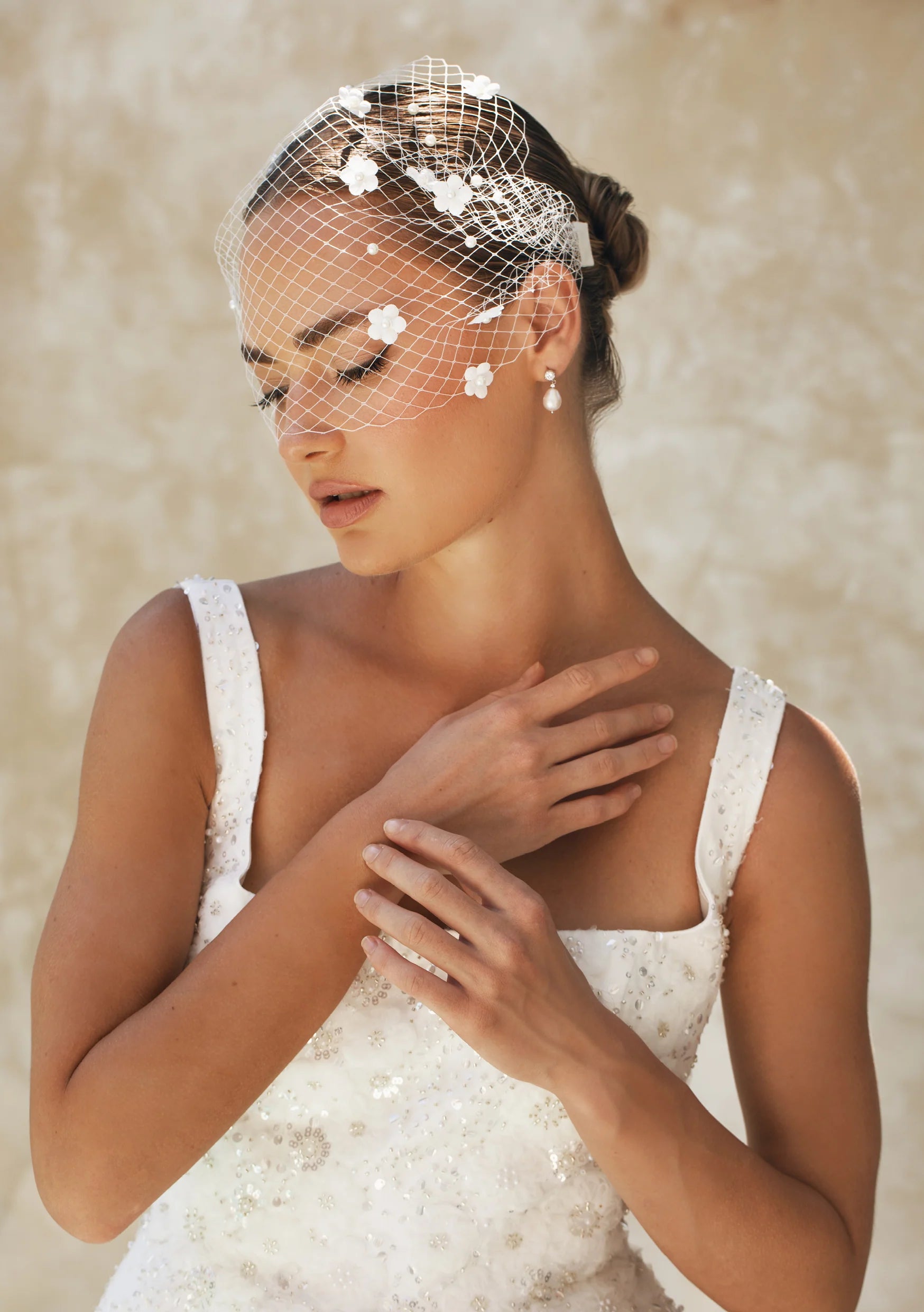 Buy Lola Knight - Brooklyn - Crystal & Pearl Bridal Drop Earrings - Silver online | The White Collection Australia
