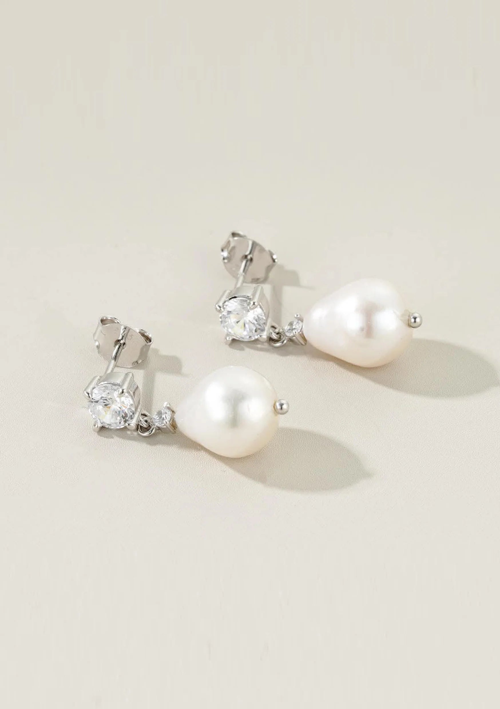 Lola Knight - Brooklyn - Crystal & Pearl Bridal Drop Earrings - Silver