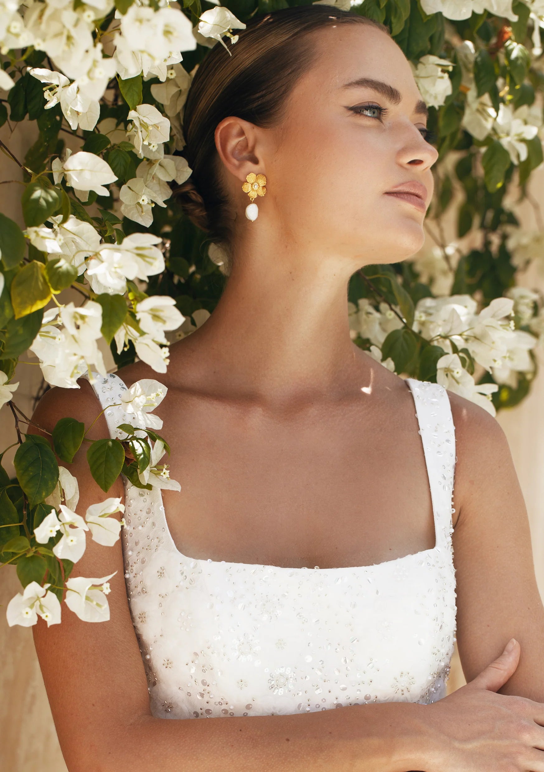 Buy Lola Knight - Cecilia - Pearl Drop Bridal Earrings - 18K Gold online | The White Collection Australia