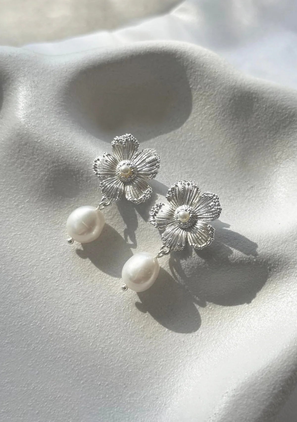 Lola Knight - Cecilia - Pearl Bridal Drop Earrings - Silver