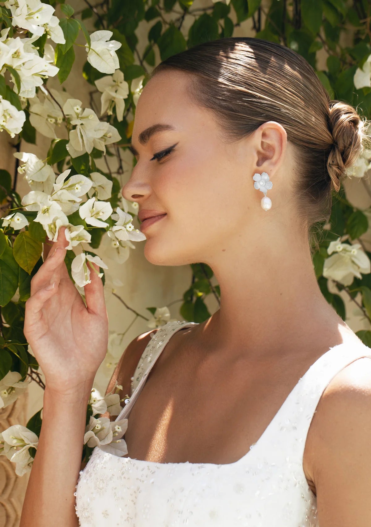 Lola Knight - Cecilia - Pearl Bridal Drop Earrings - Silver