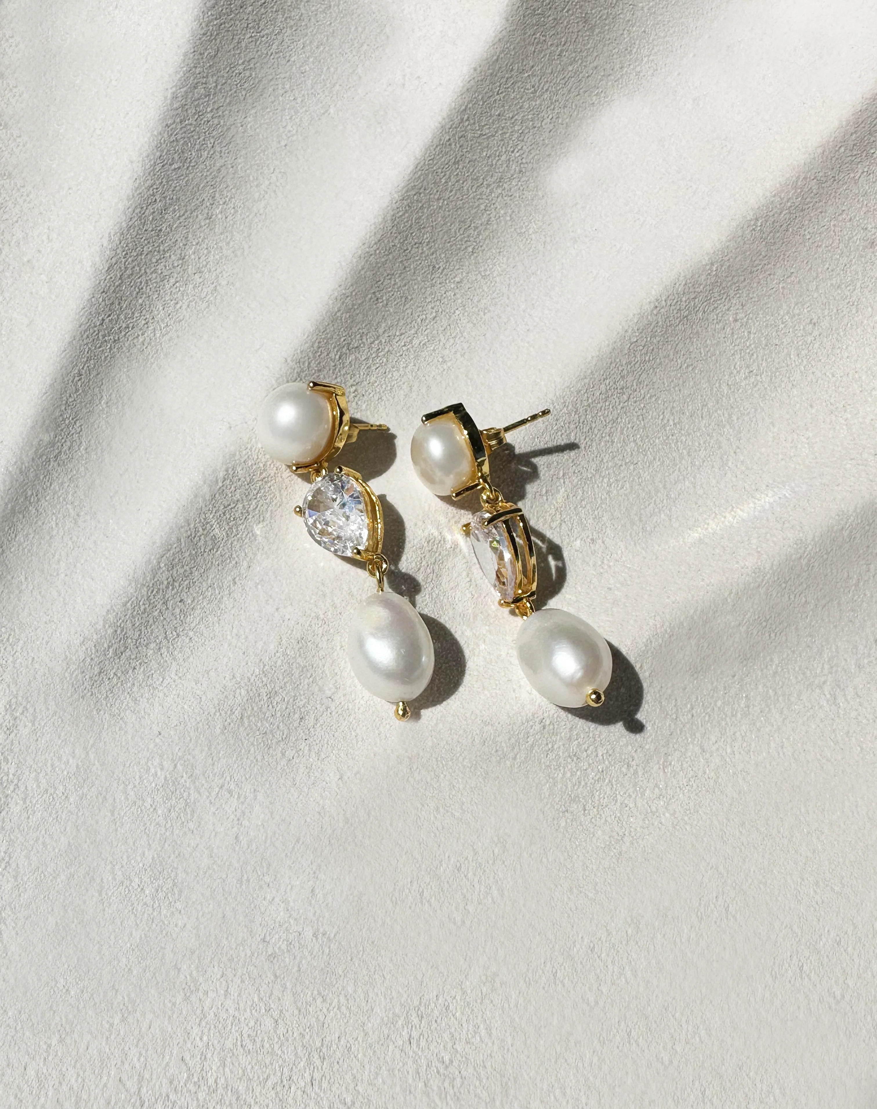 Buy Lola Knight - Celine - Double Pearl And Crystal Drop Earrings - Gold online | The White Collection Australia