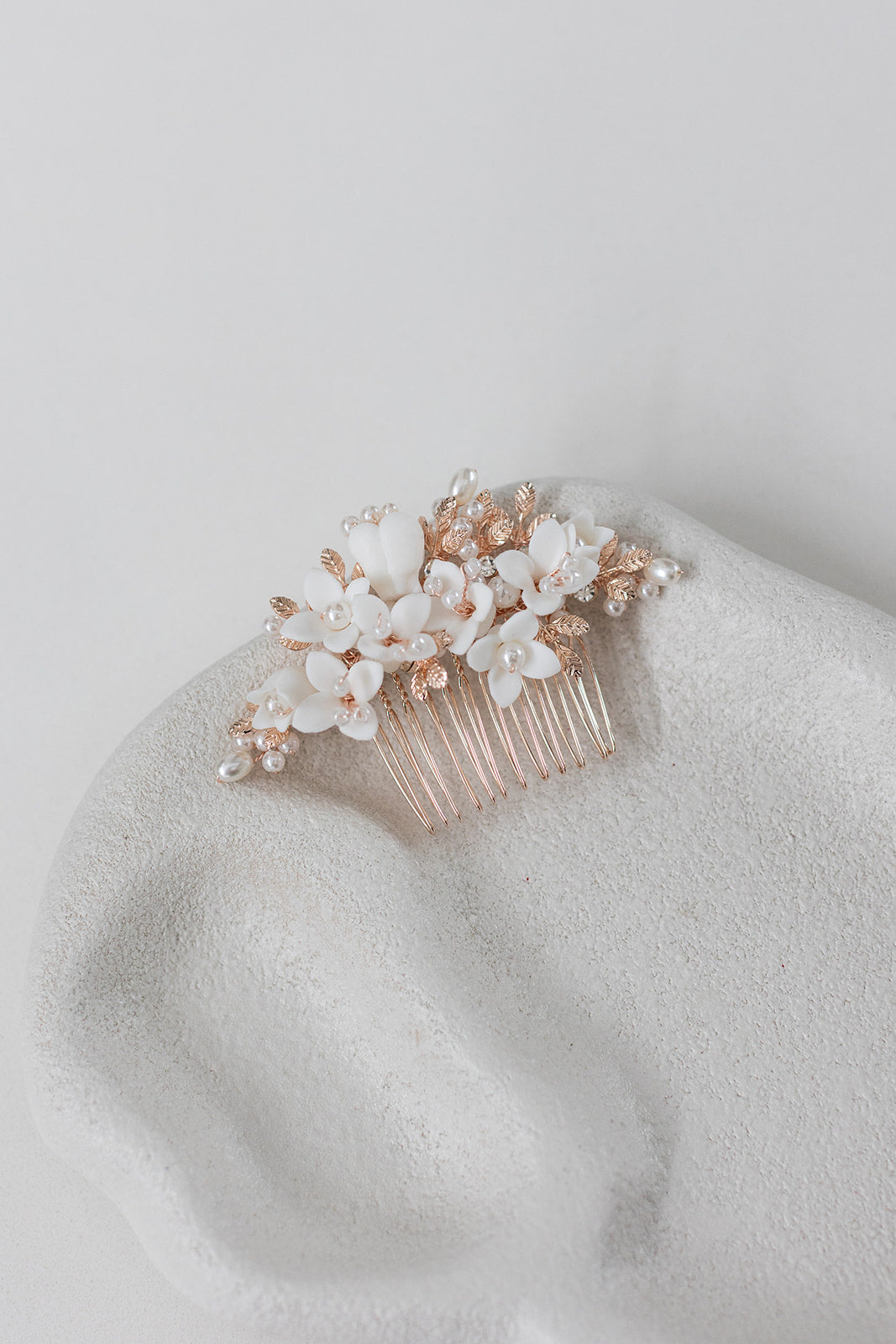 Buy Cora - Porcelain Floral & Pearl Bridal Hair Comb online | The White Collection Australia