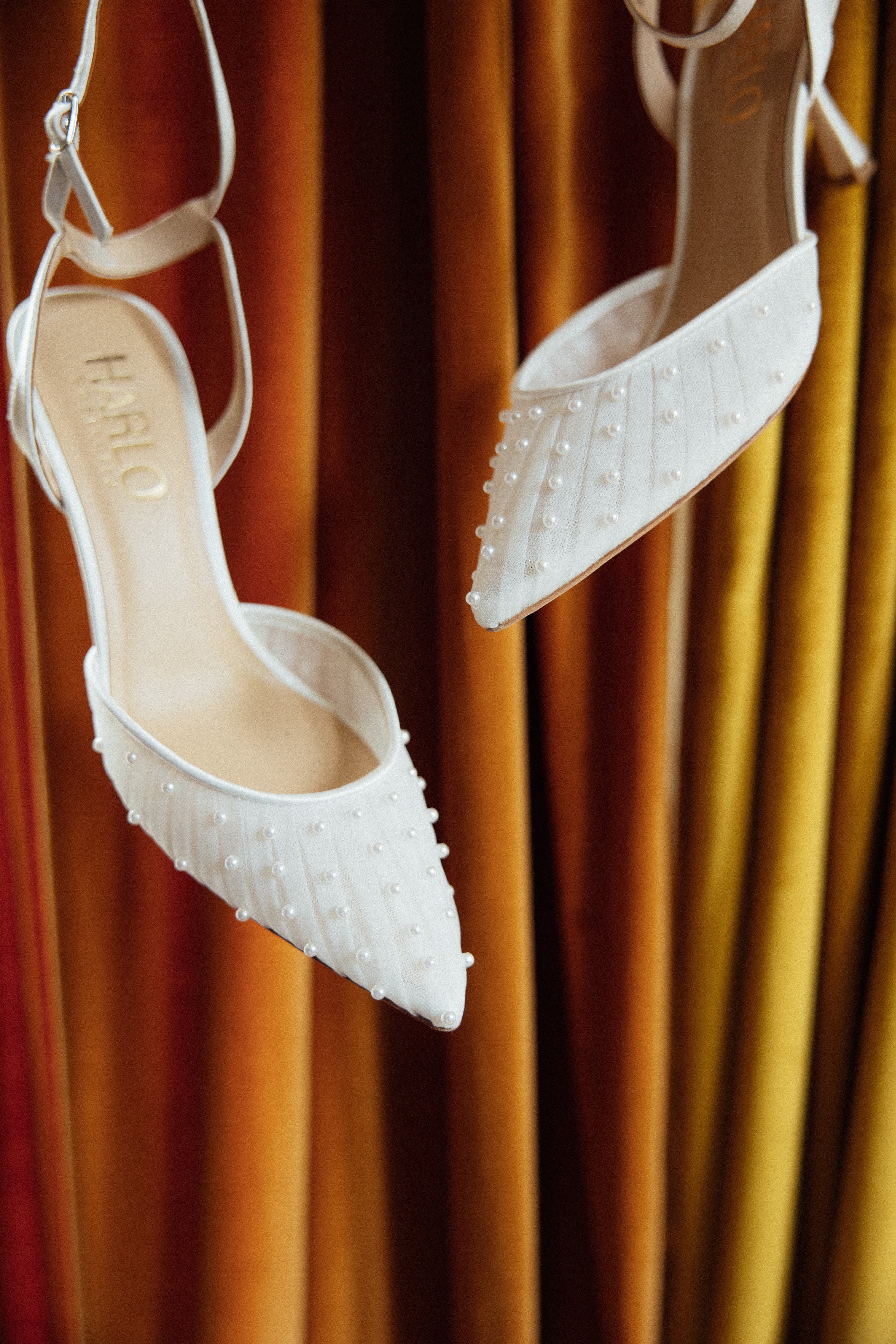 Ellie - White Low Heel with Handsewn Pearls