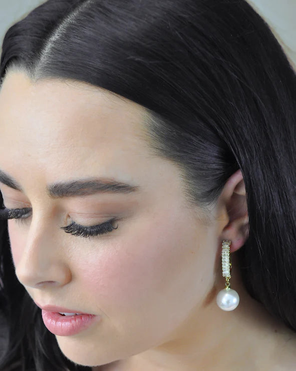 Buy A'el Este - Lani - Bridal Pearl & Crystal Drop Earrings - Gold online | The White Collection Australia