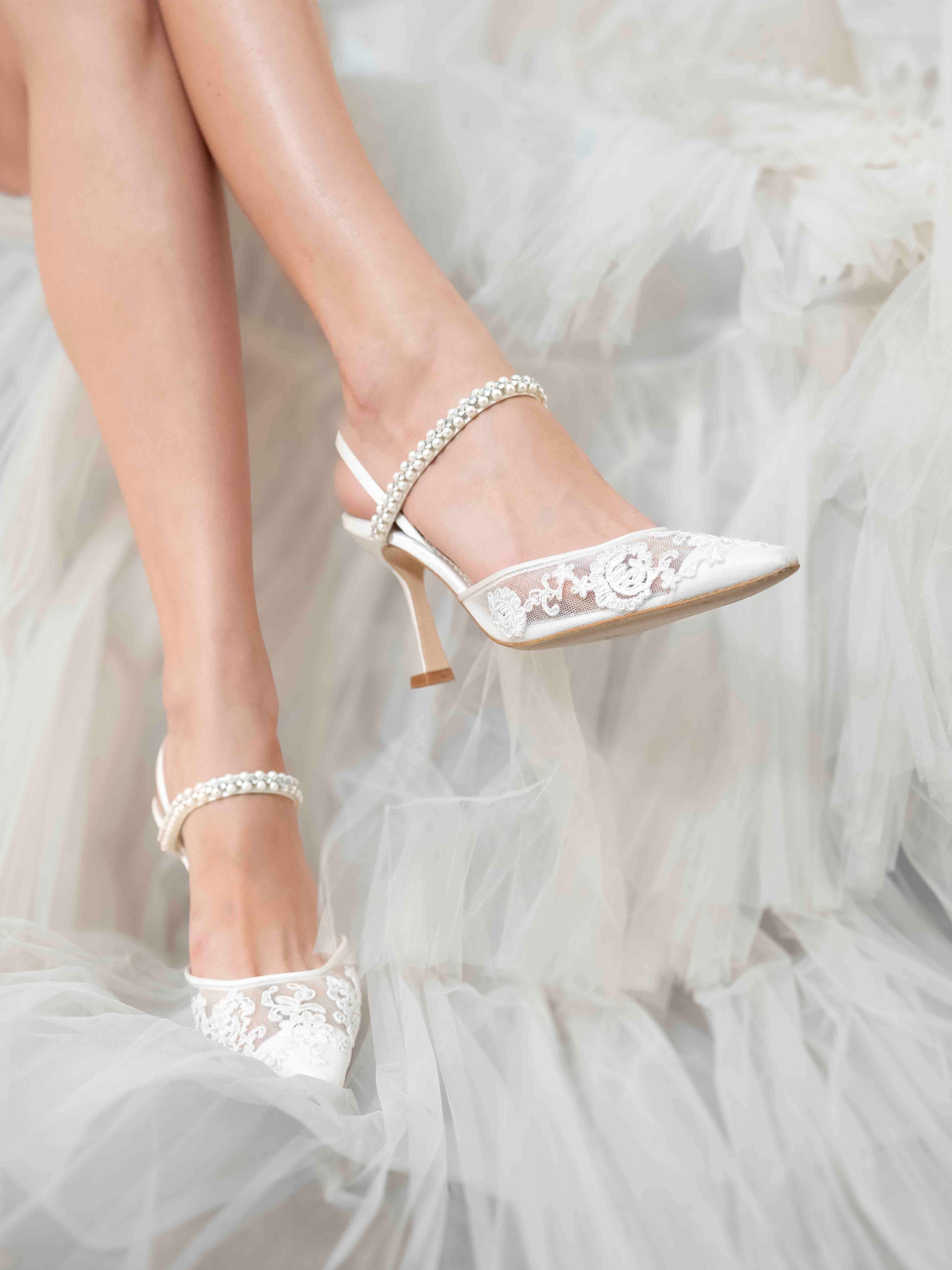Daniela - Lace Slingback Bridal Heels - Ivory