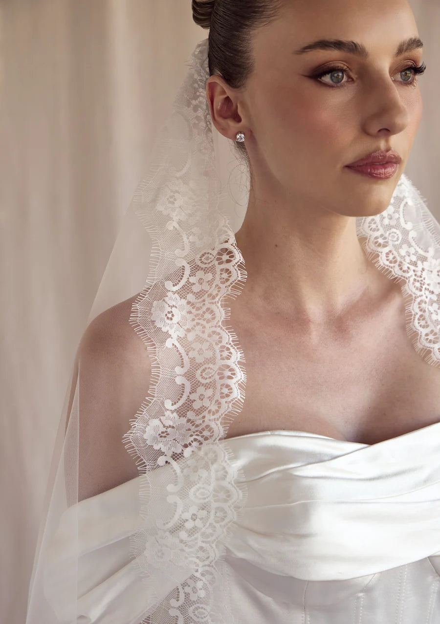 Buy Lola Knight - Daniela - Ivory Mantilla Lace Wedding Veil online | The White Collection Australia