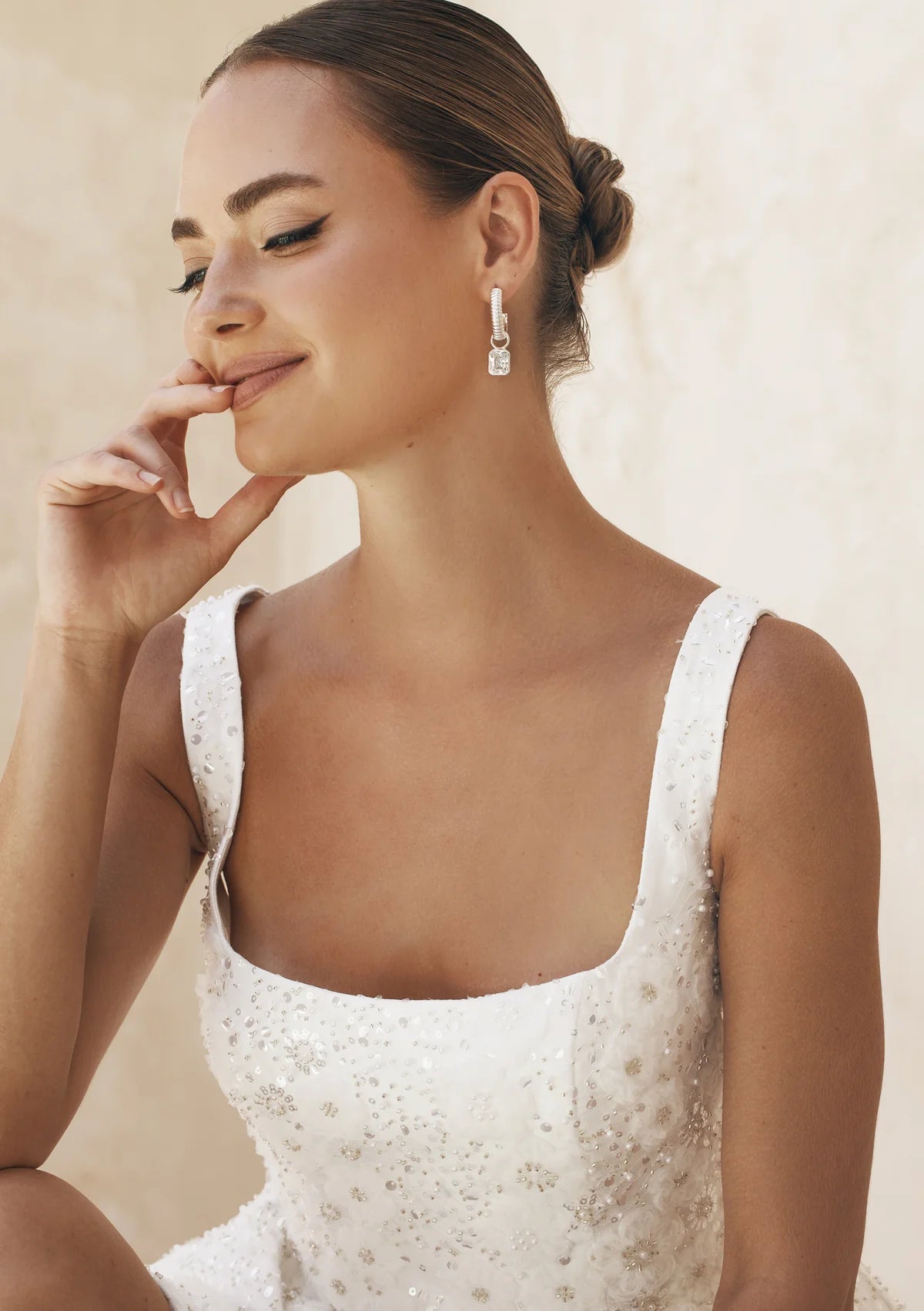 Lola Knight - Dawn - Crystal Charm Bridal Drop Earrings - Silver