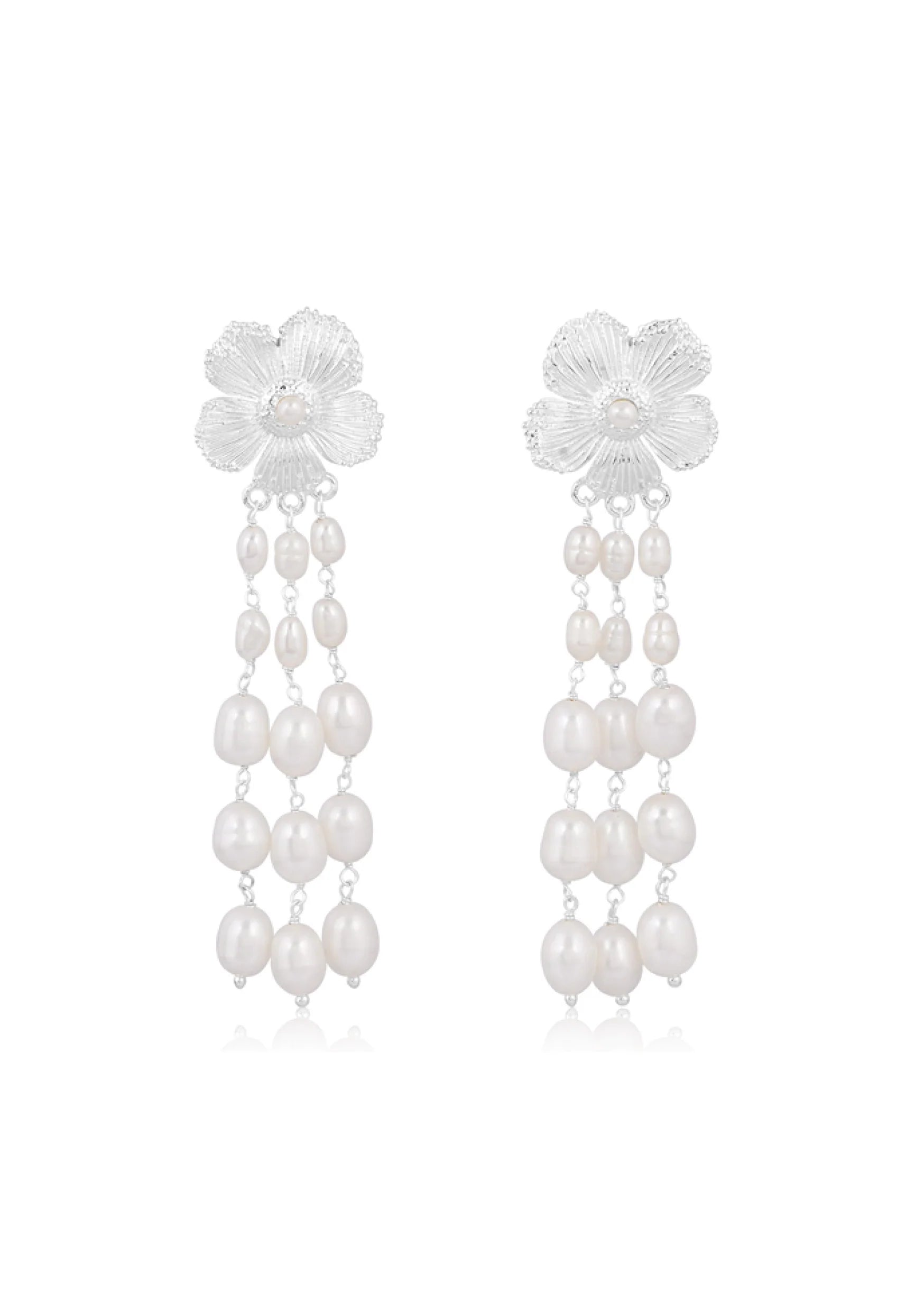 Buy Lola Knight - Delilah - Pearl Bridal Drop Earrings - Silver online | The White Collection Australia
