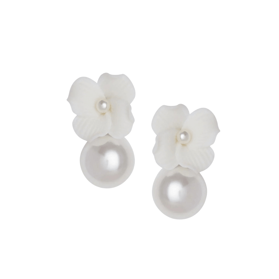 Elizabeth Bower - Weiss Pearl Mini Duet Floral Pearl Earrings