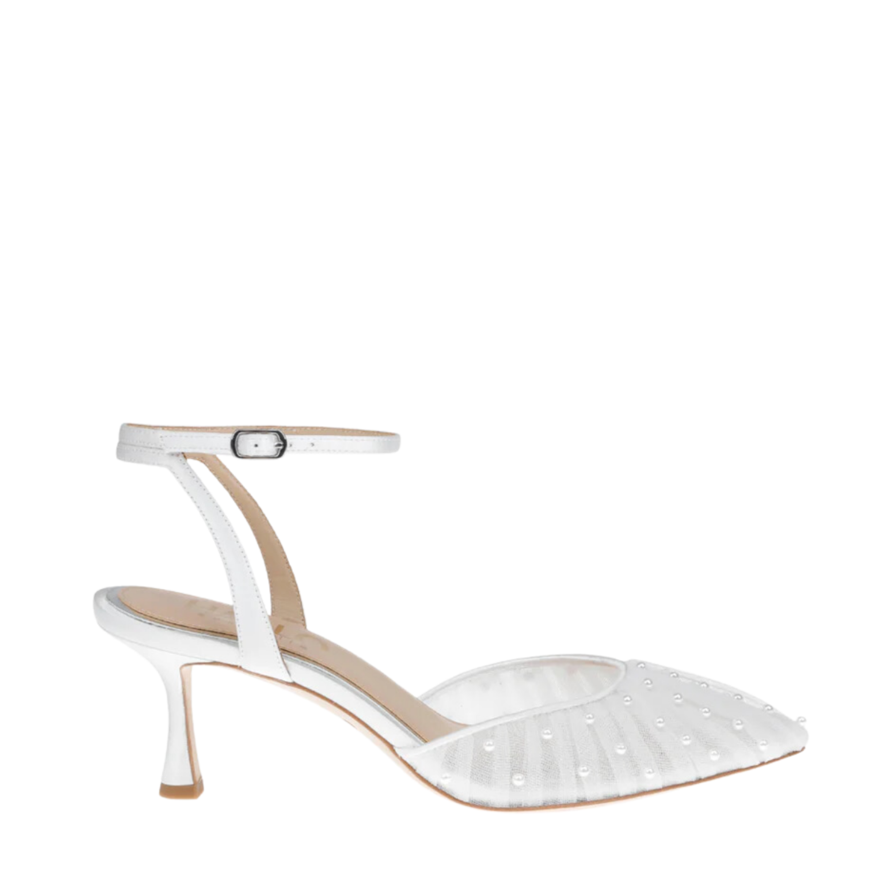 Ellie - White Low Heel with Handsewn Pearls