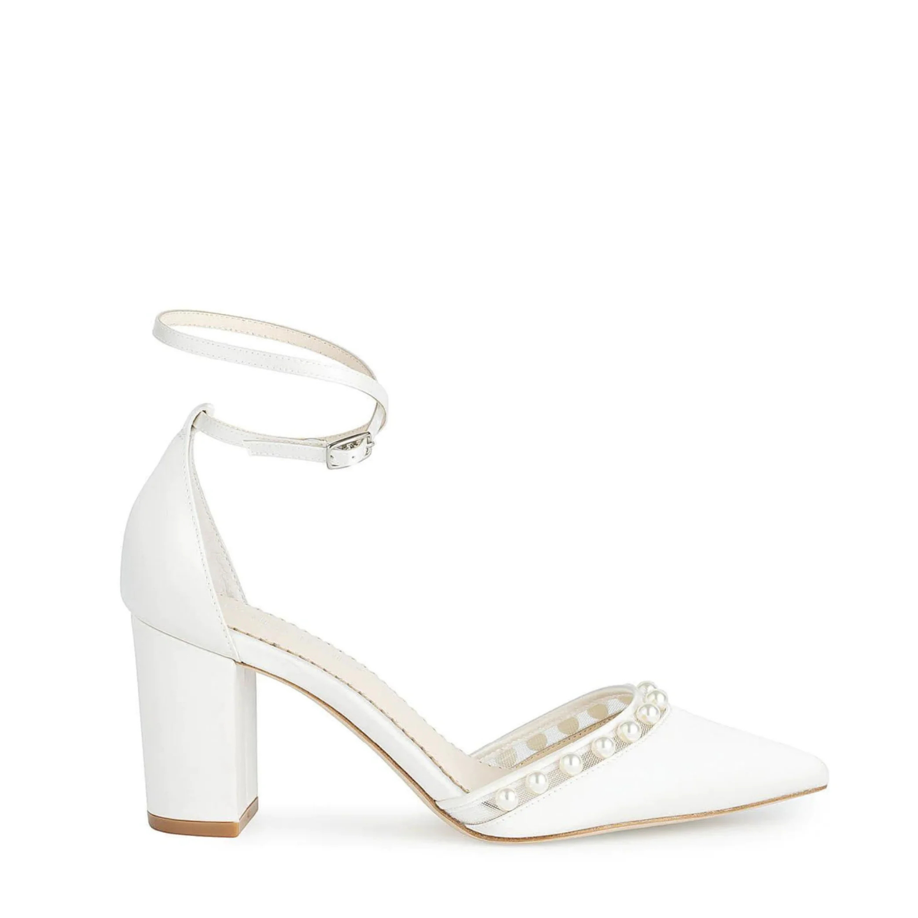 Emery - Ivory Pearl Double Ankle Strap Bridal Block Heels
