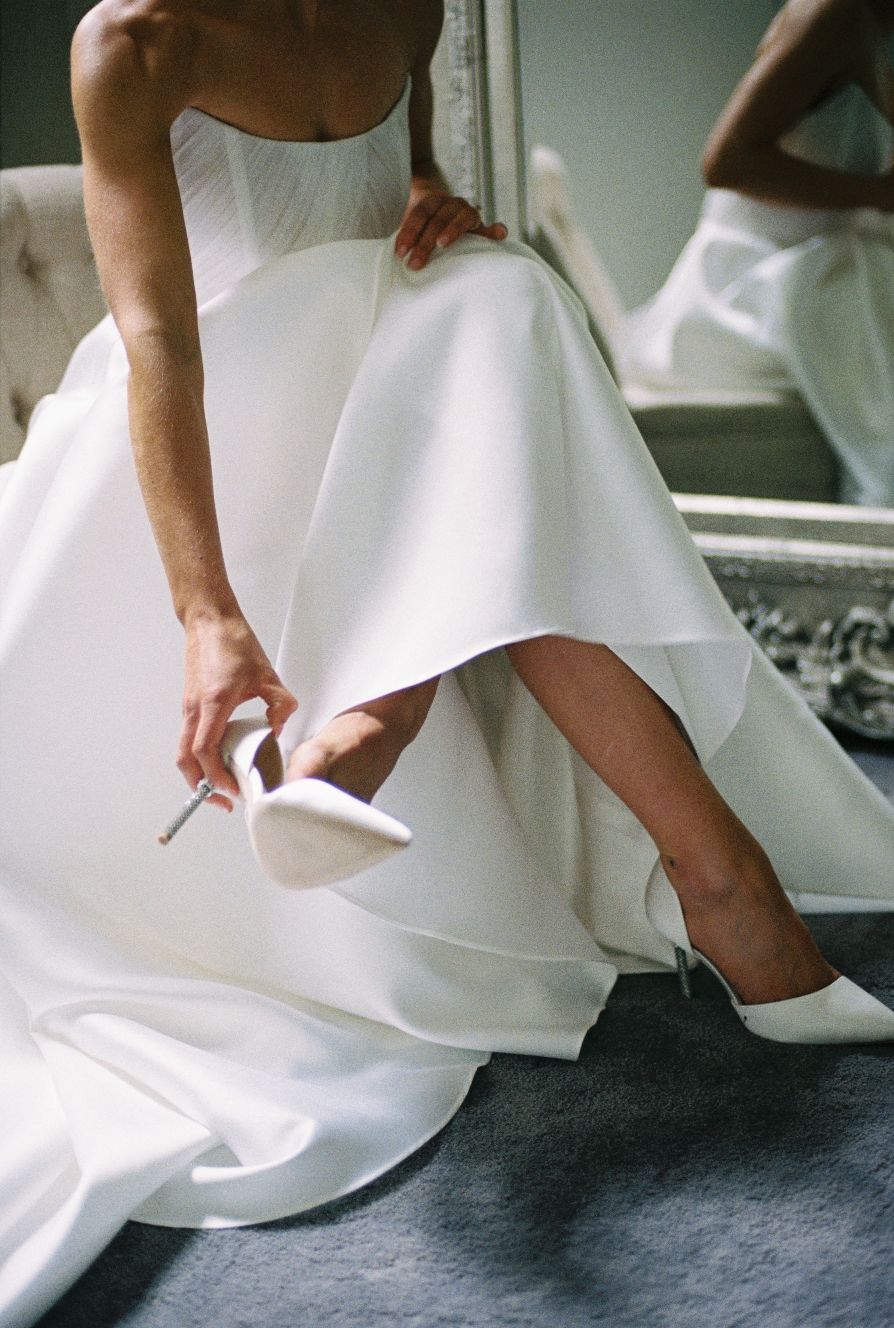 Ozara II - Crystal Heel Pointed Toe Bridal Pump - White