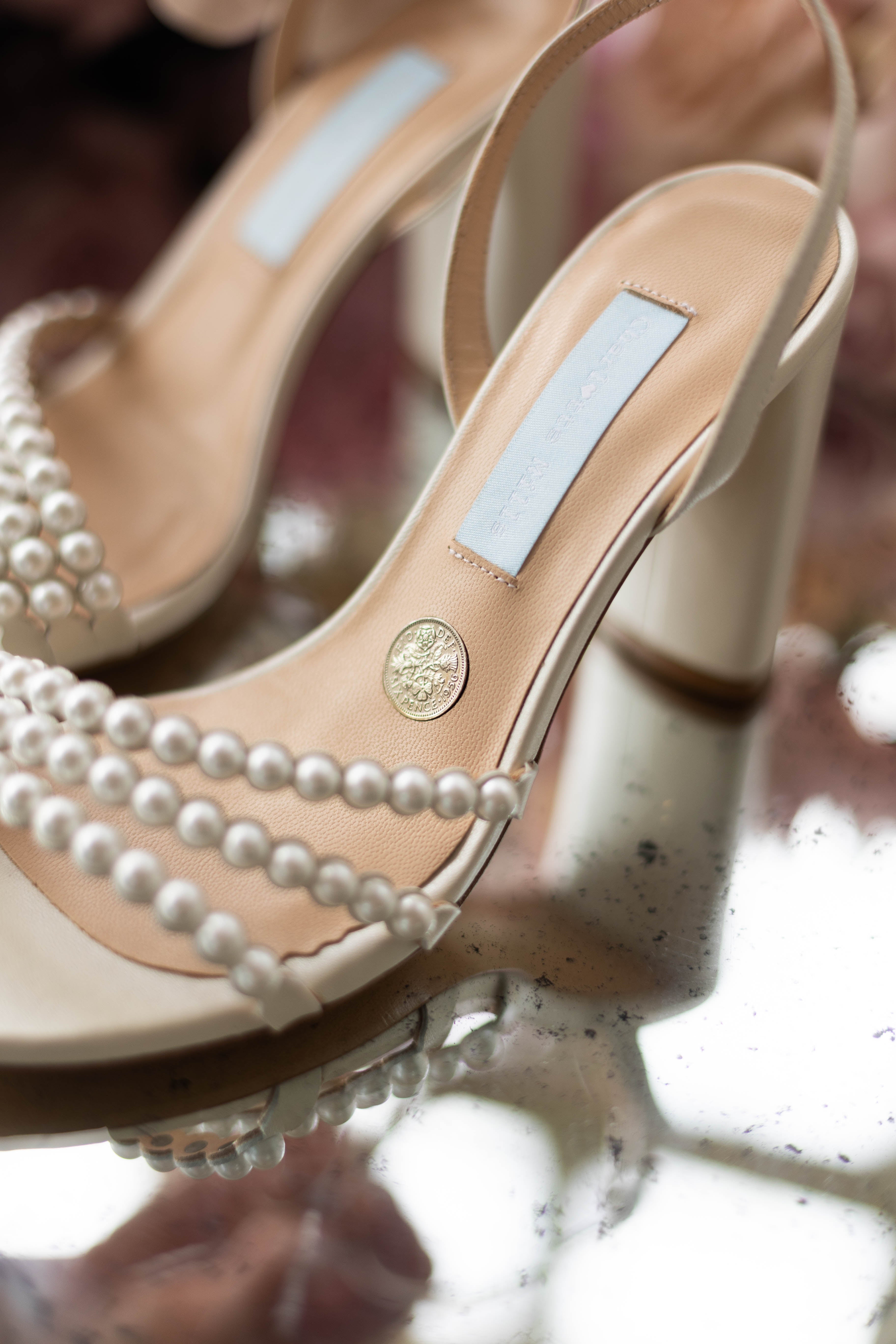 Libby - Ivory Pearl Embellished Bridal Block Heel - Size 8 Only